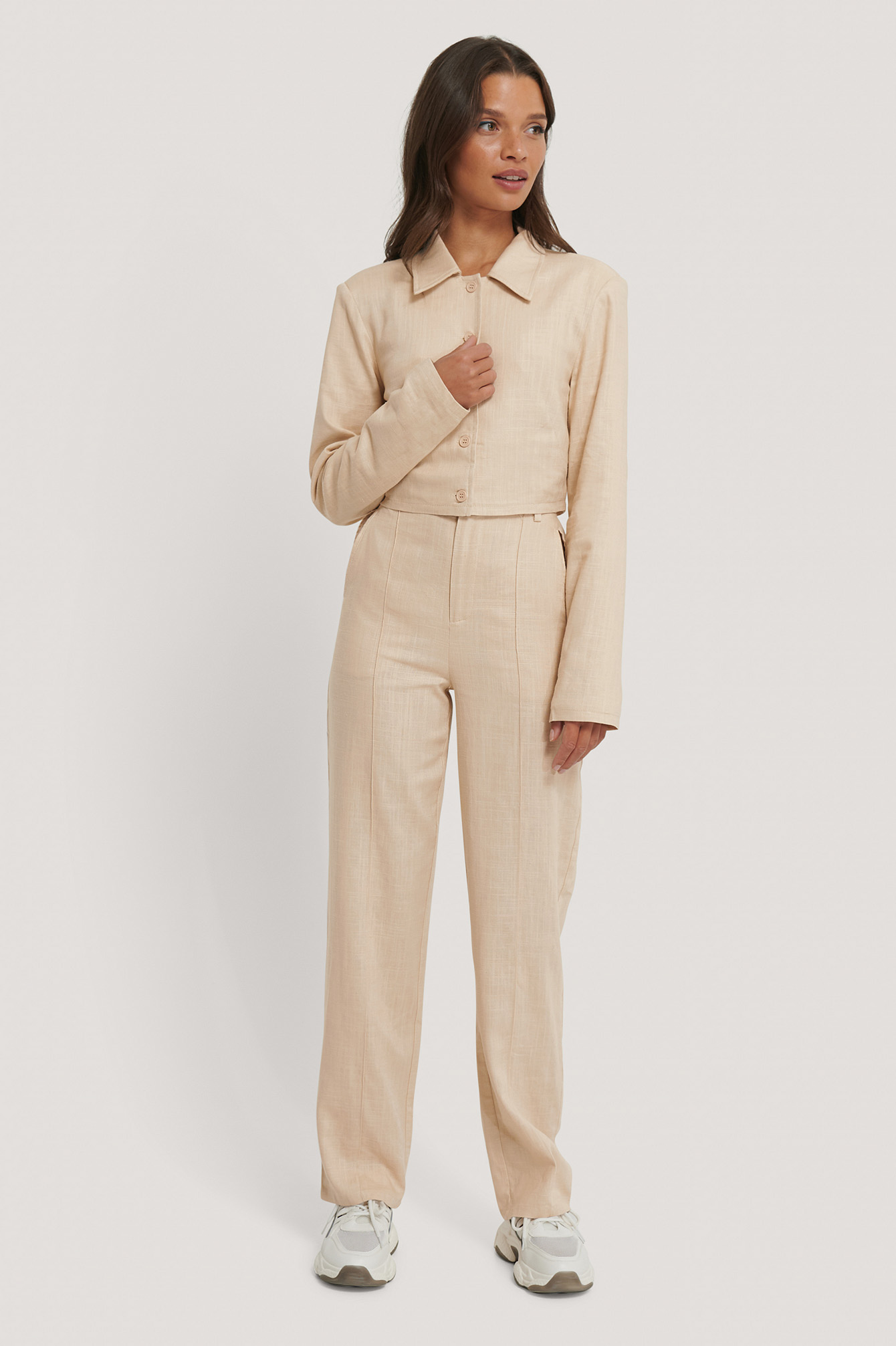 Short Linen Blend Jacket Beige | na-kd.com