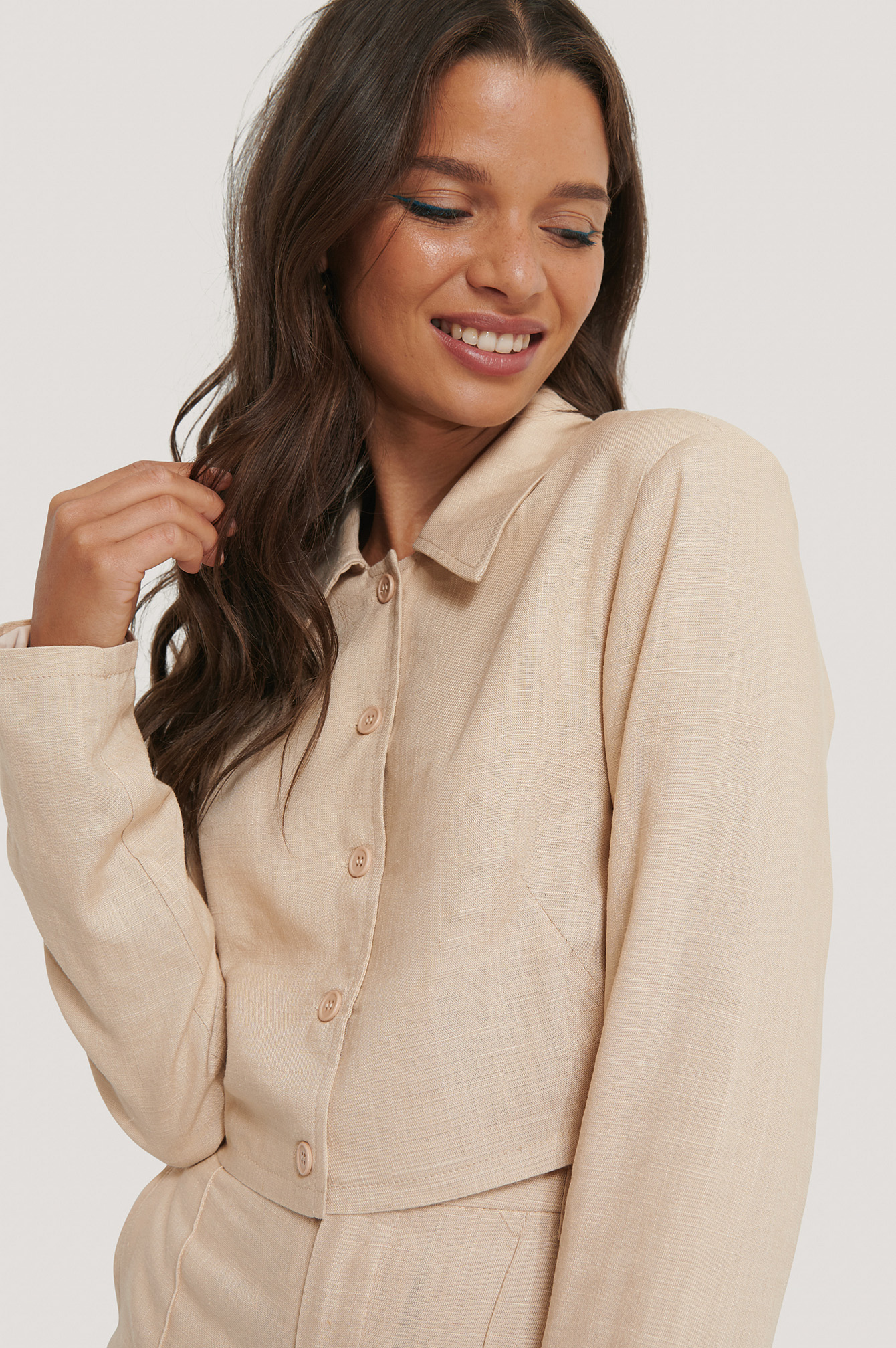 Short Linen Blend Jacket Beige | na-kd.com