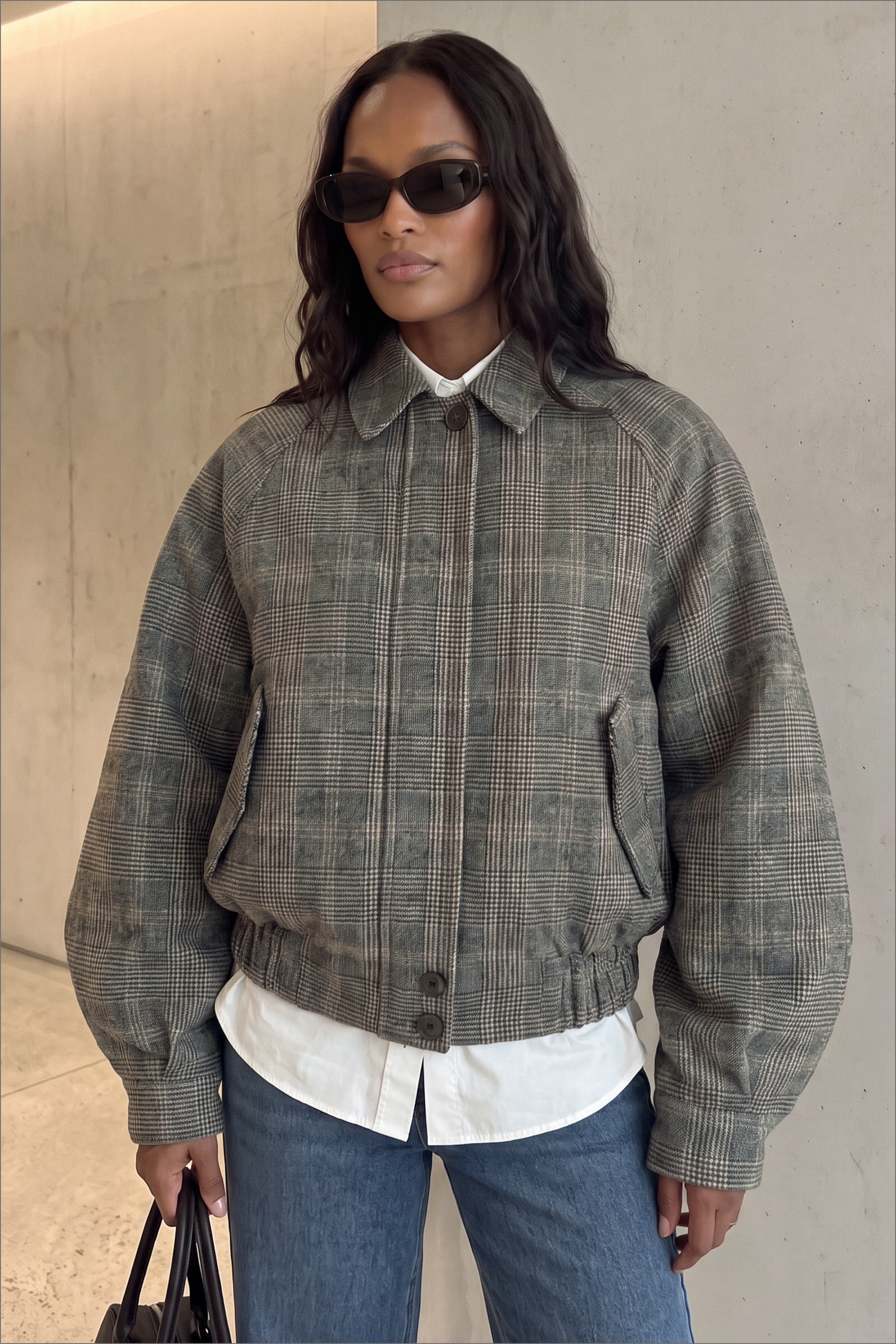 Wollen jas met raglanmouwen - Jacks - Geruit - XL - NA-KD / NAKD