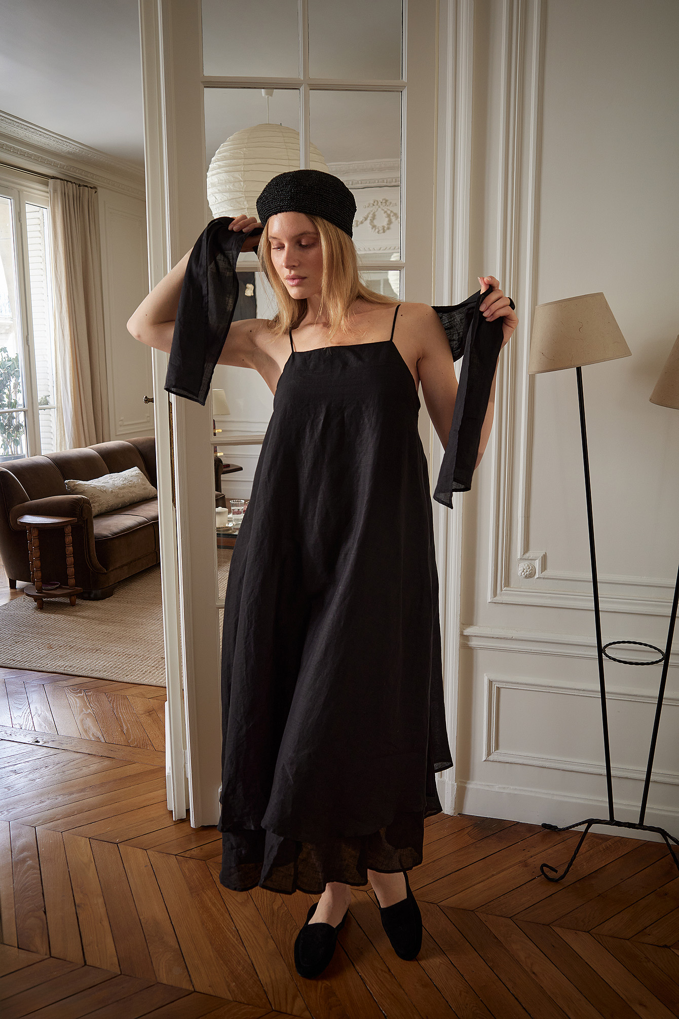 Premium Selection Ramie midi-jurk met sjaaldetail - Lentejurken - Zwart - EU 32 - NA-KD / NAKD