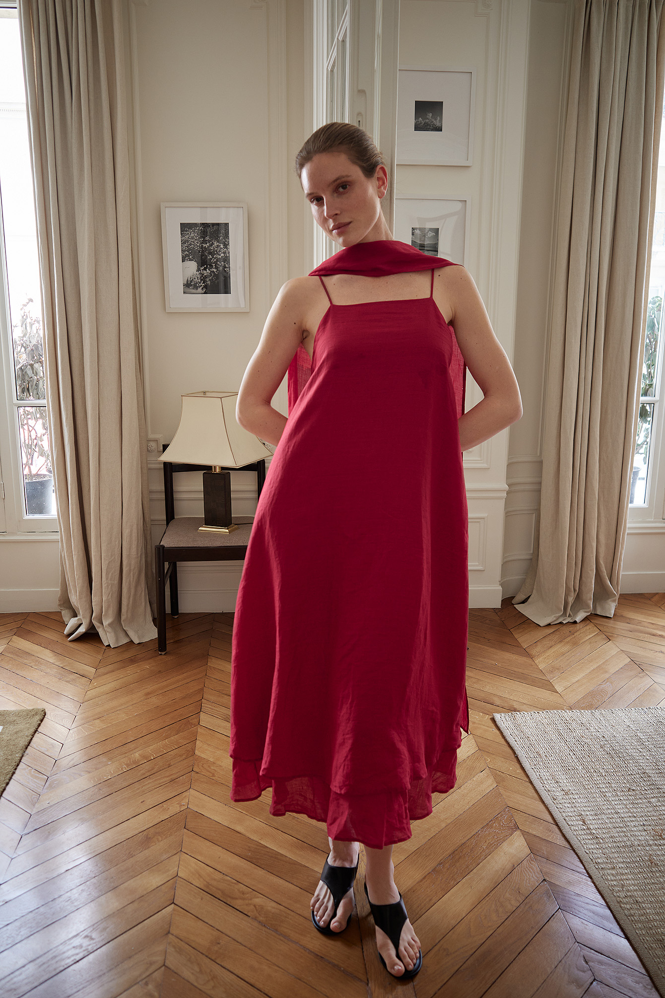 Premium Selection Vestido midi de ramio con detalle de pañuelo - Vestidos de primavera - Red - EU 32 - NA-KD / NAKD