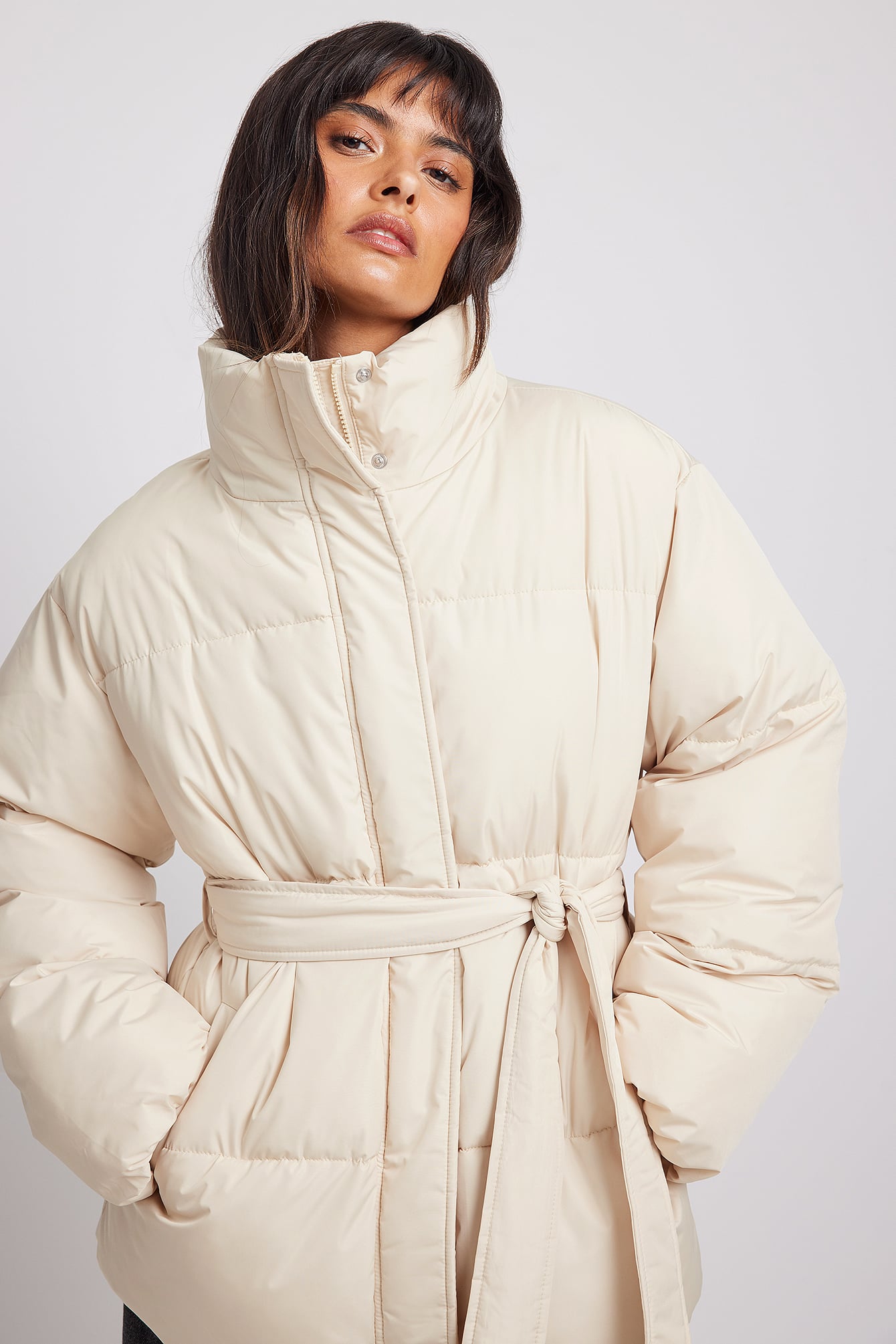 Belted Short Padded Jacket Beige NA-KD
