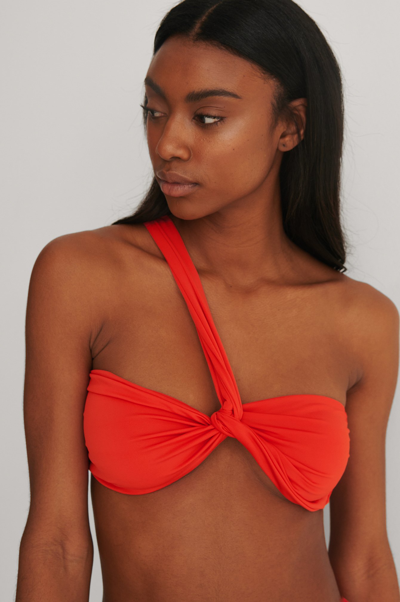 Poppy Red Recycled Twisted One Shoulder Bikini Top