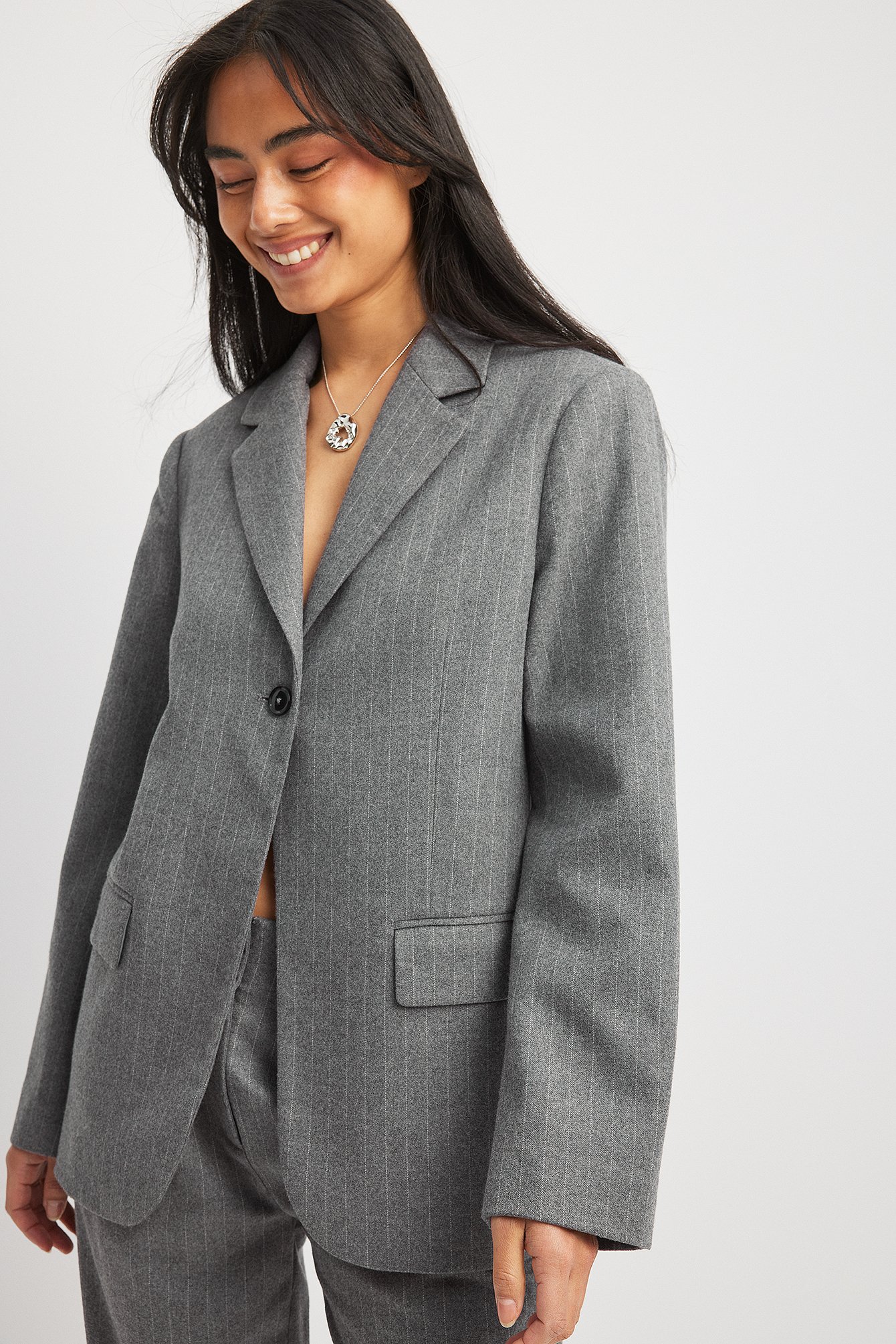 NA-KD Randig blazer - Figursydd kavaj - Grå,Stripe - EU 44 - NA-KD / NAKD