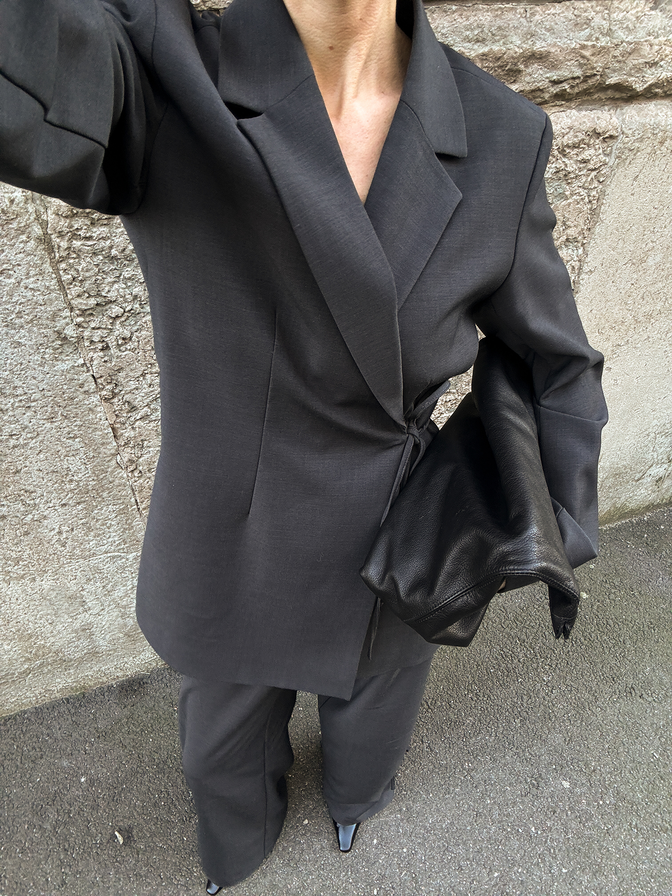 Regular Tie Detail Blazer - Long Blazers - Grey - EU 32 - NA-KD / NAKD