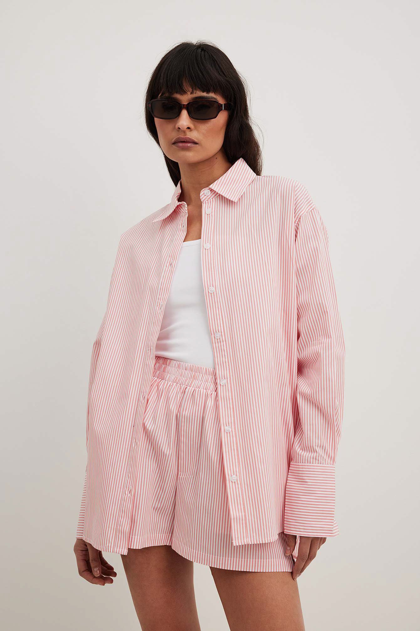 NA-KD Avslappnad skjorta i bomull - Sommarkläder - Rosa,Stripe - EU 34 - NA-KD / NAKD