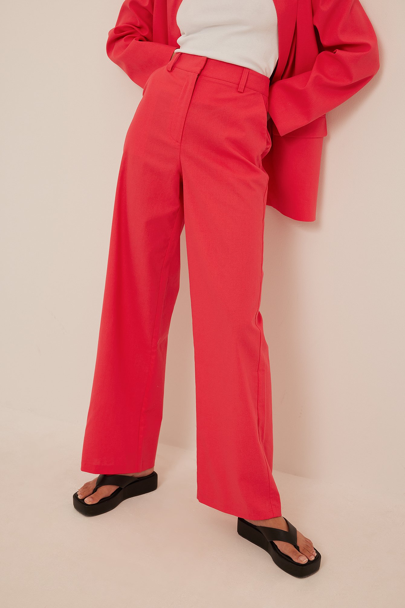 Red Relaxed Linen Suit Pants