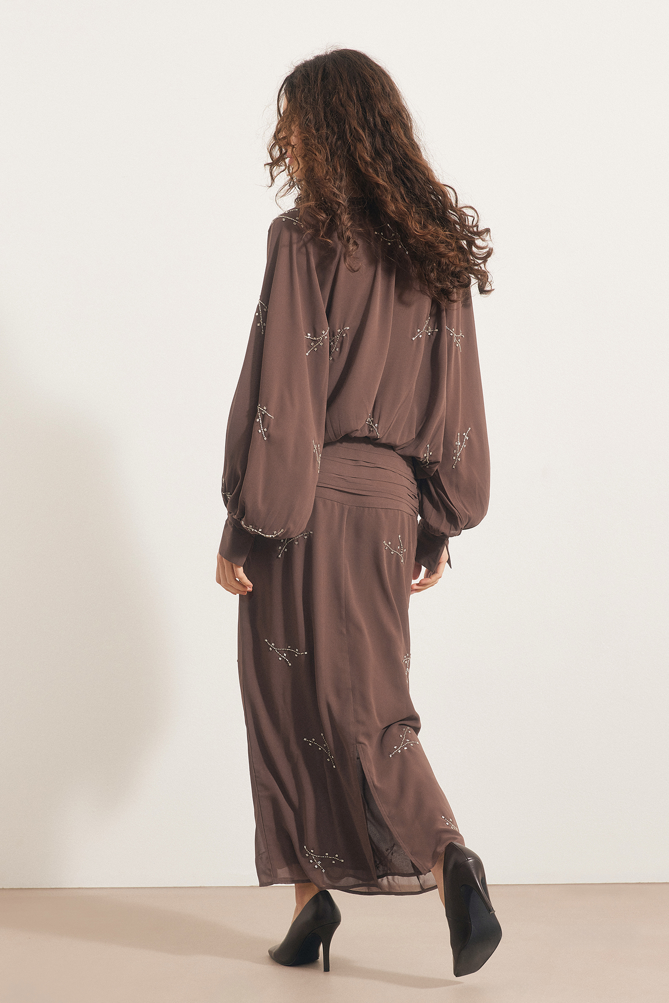 brown long sleeve midi dress Petal and Pup Women's Brydie Long Sleeve Midi Dress