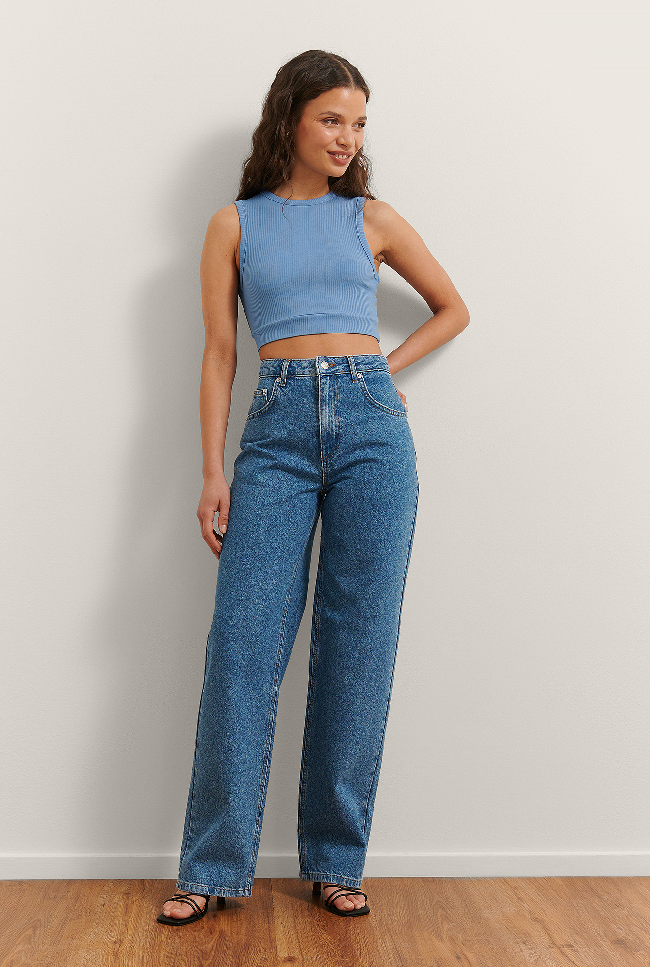 Organic Ribbed Crop Top Blue | na-kd.com