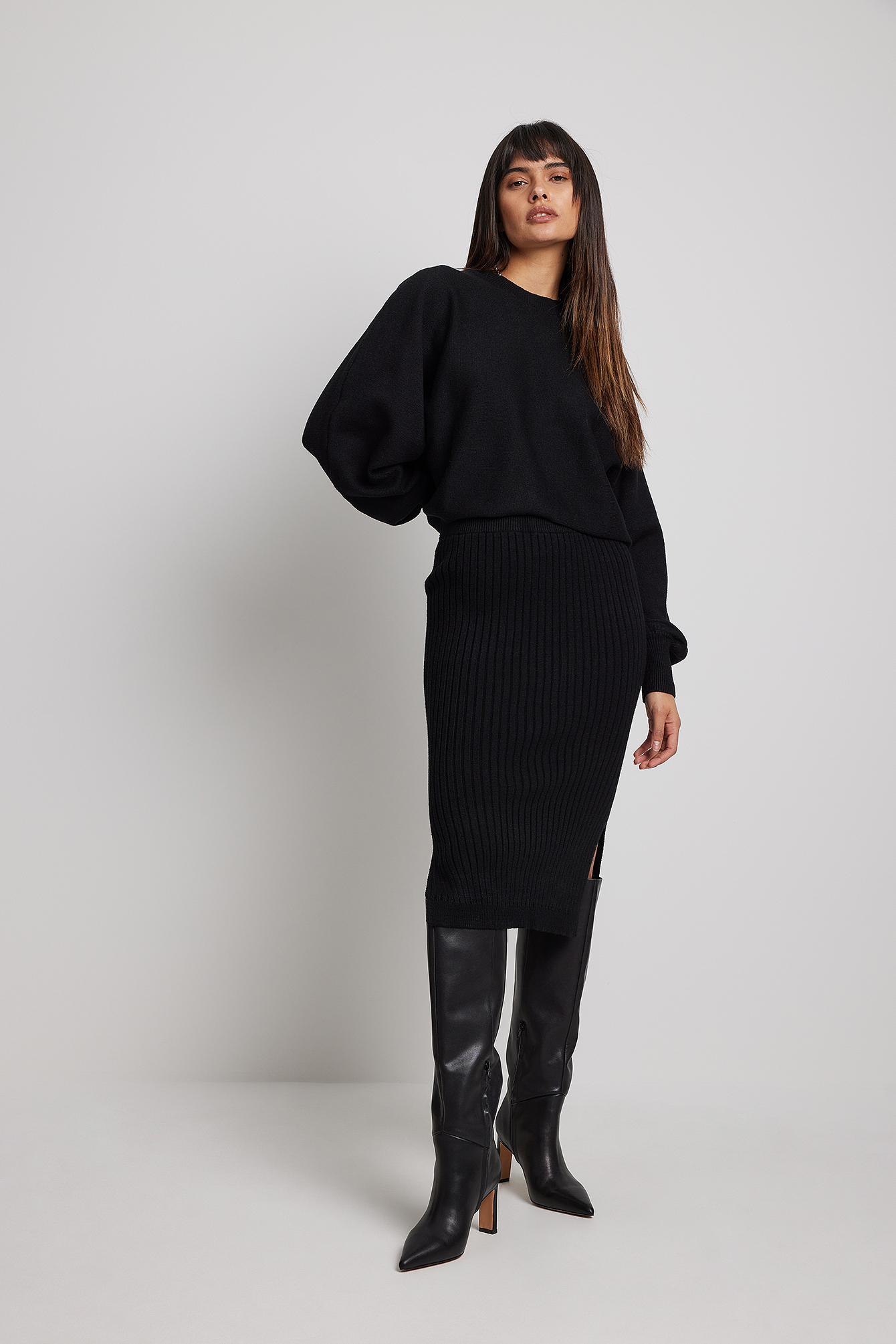 Rib knitted skirt