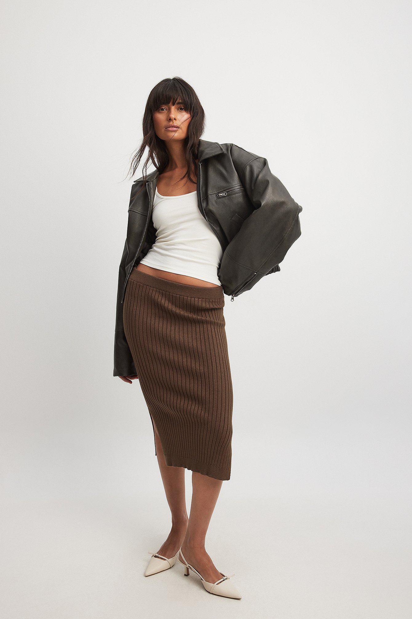 Rib Knitted Skirt Brown NA-KD