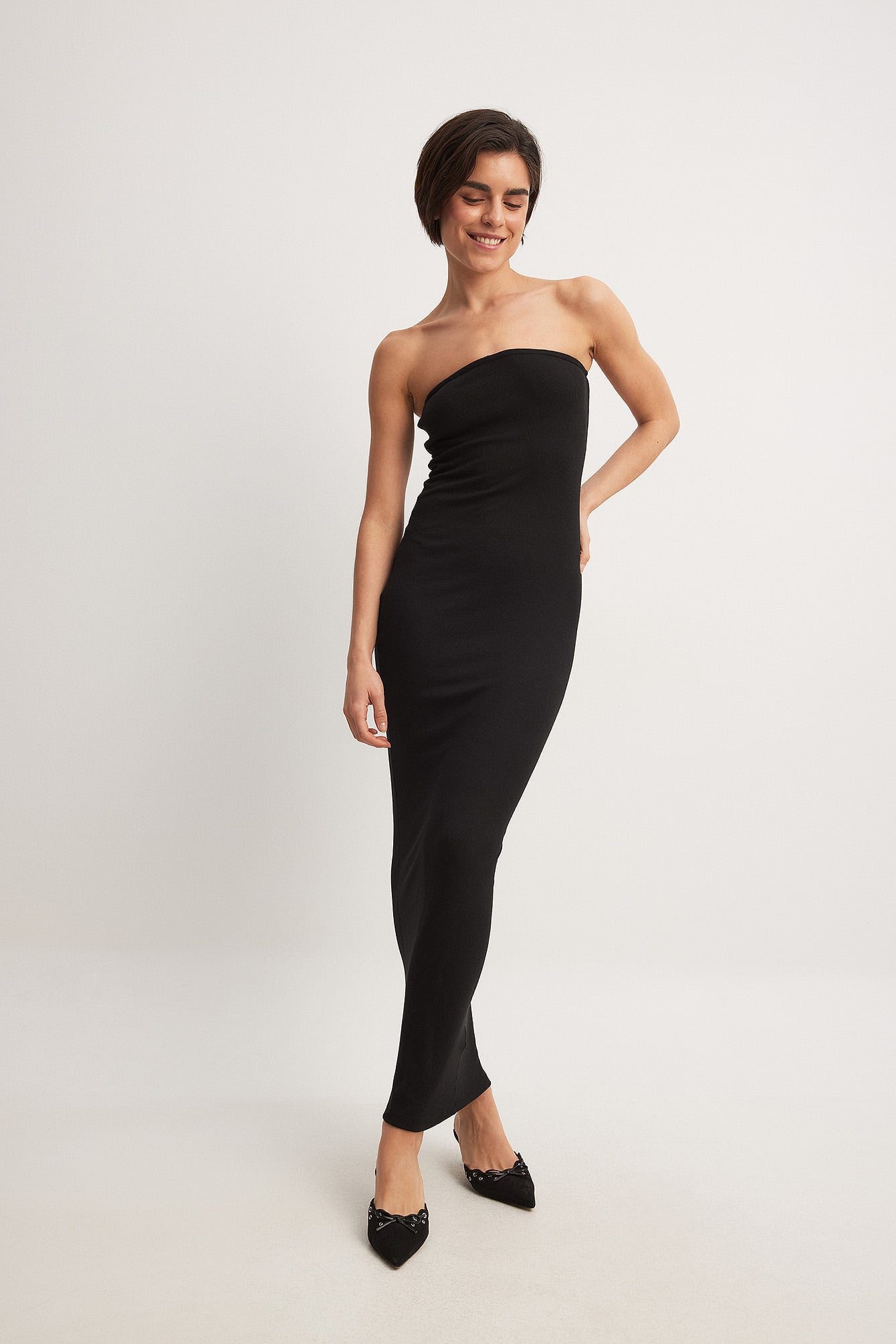 Ribbed Maxi Tube Dress Black NA-KD - Main Image