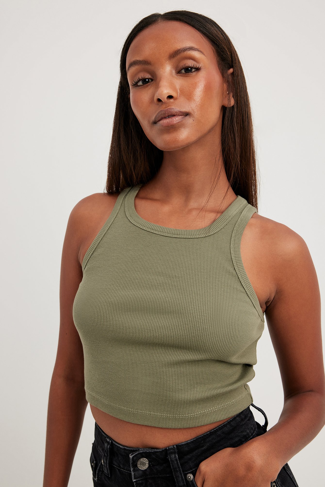 Ribbed Cropped Tank Green