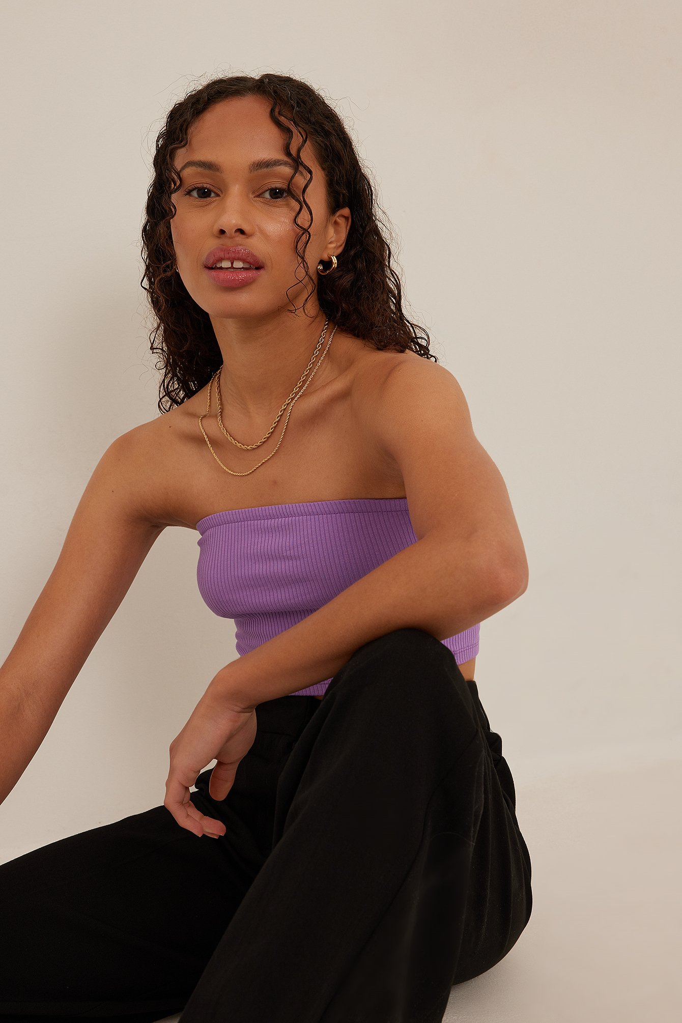 Lilac Organic Ribbed Cropped Tube Top