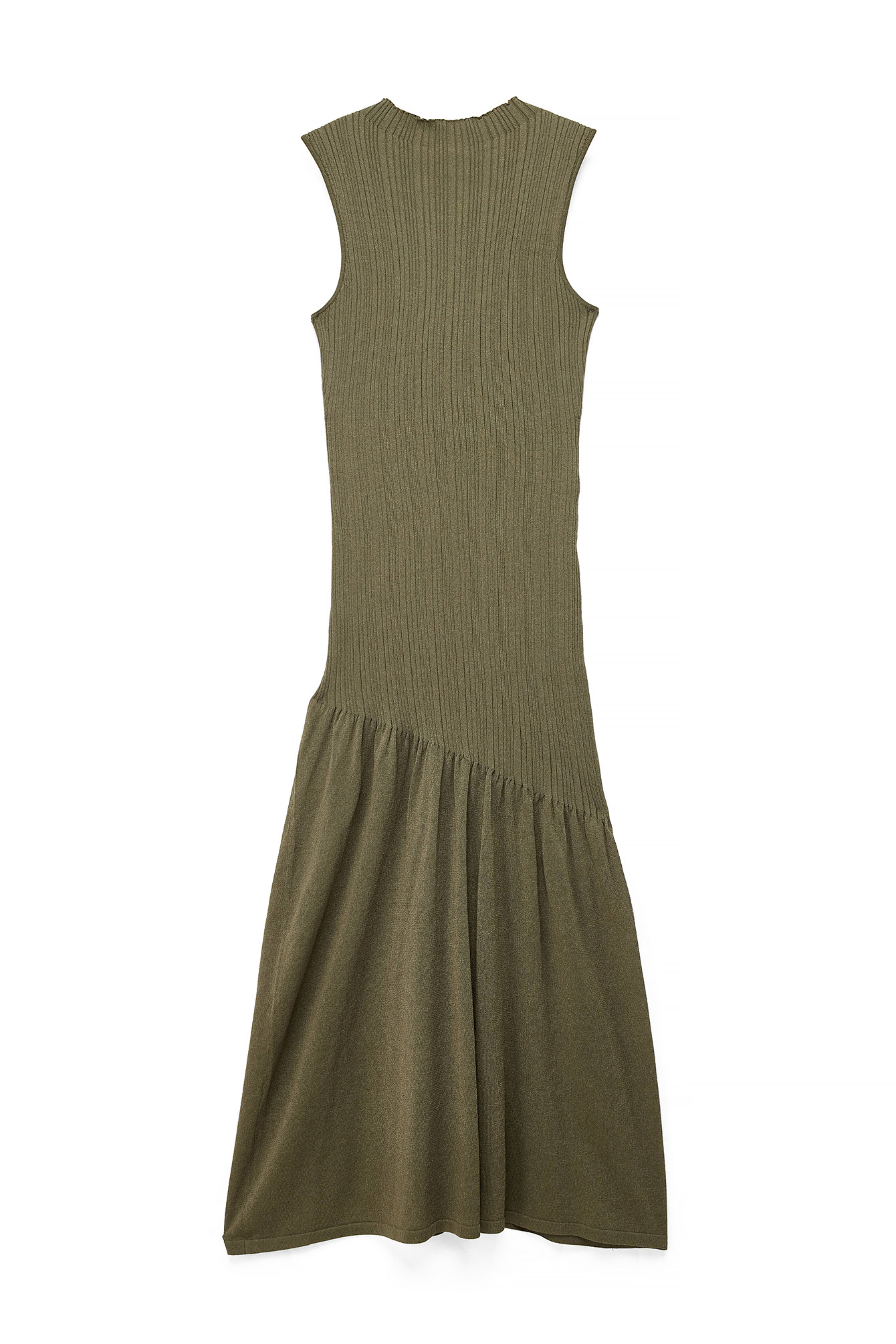 Khaki Green Ribbed Knitted High Neck Dress