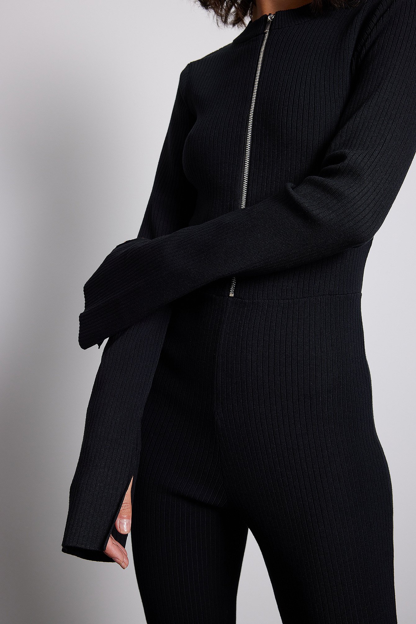 Black Ribbed Knitted Jumpsuit