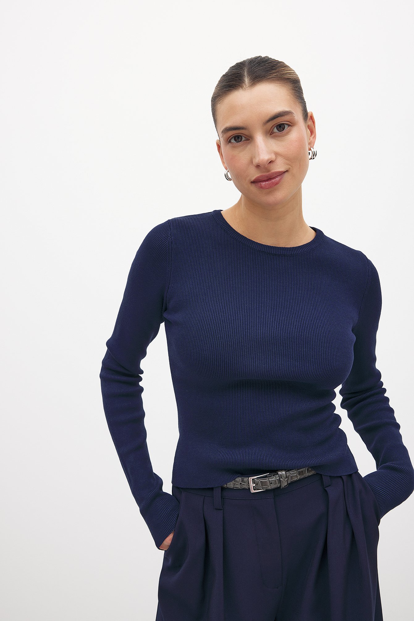 NA-KD Haut en maille côtelée - - Bleu Marine - M (EU 38-40) - NA-KD / NAKD
