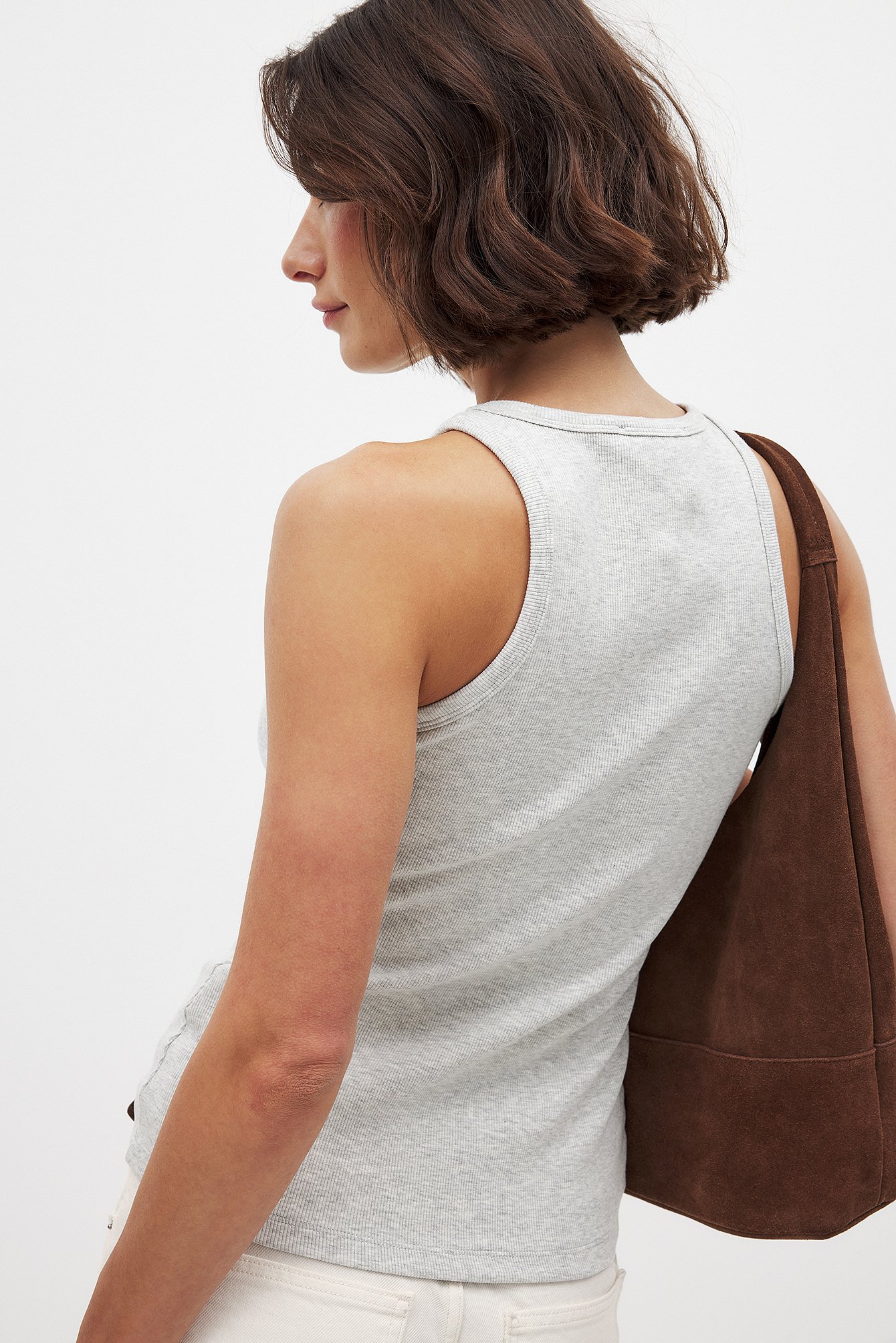 NA-KD Ribbed Tank - Basic Tops - Grey - XS (EU 32) - NA-KD / NAKD