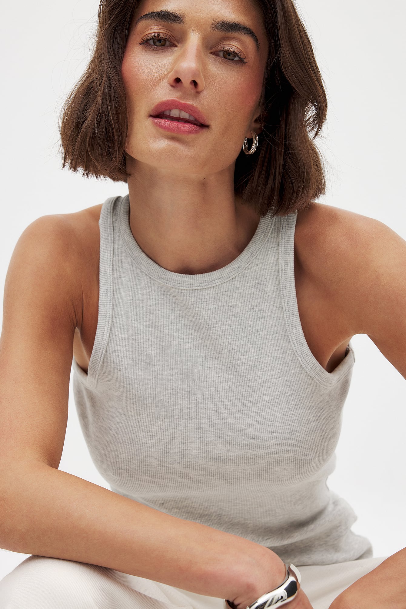 Ribbed Tank - Basic Tops - Grey - L - NA-KD / NAKD