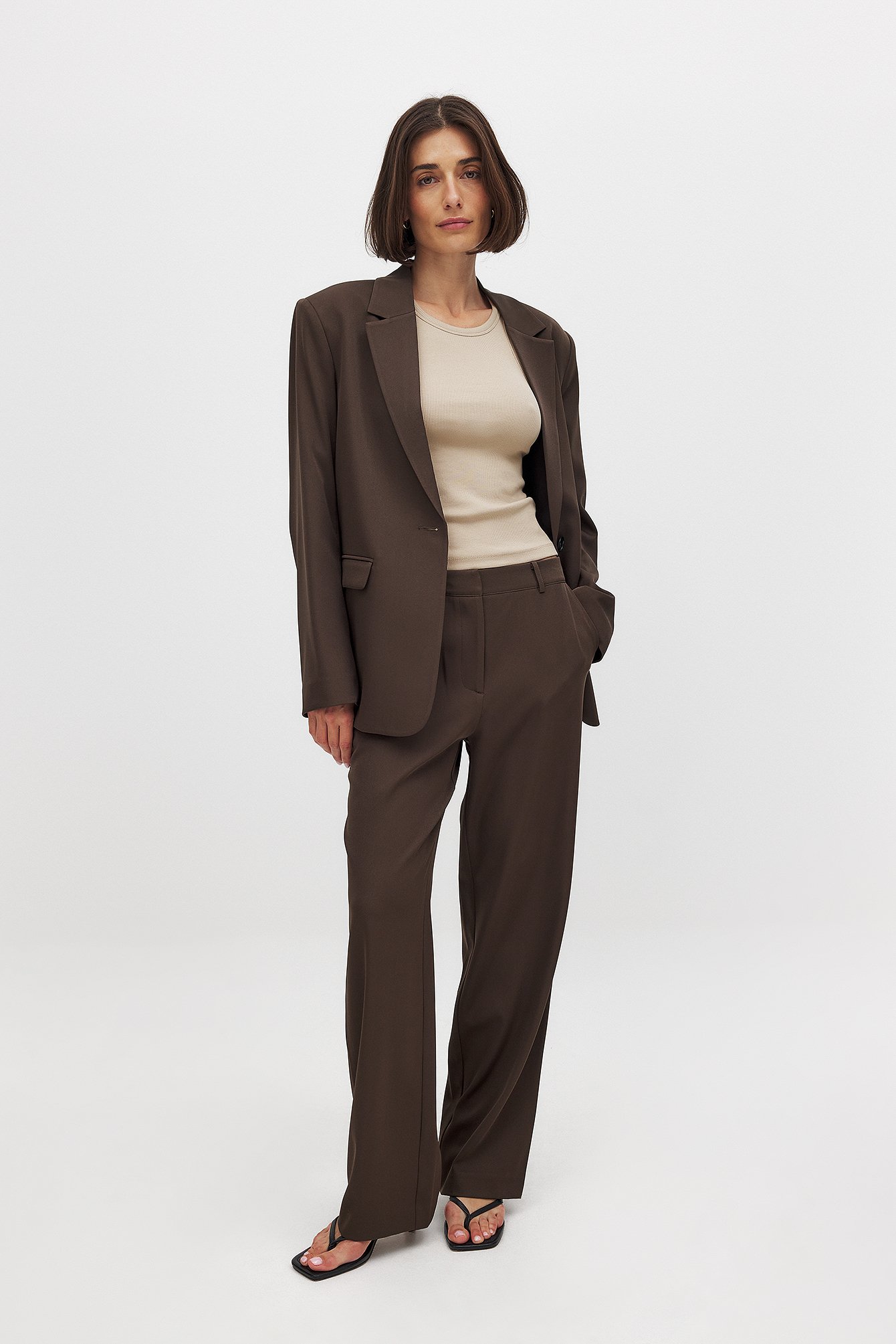 NA-KD Basic Ribbat linne - Bastoppar - Beige - XX-Small - NA-KD / NAKD