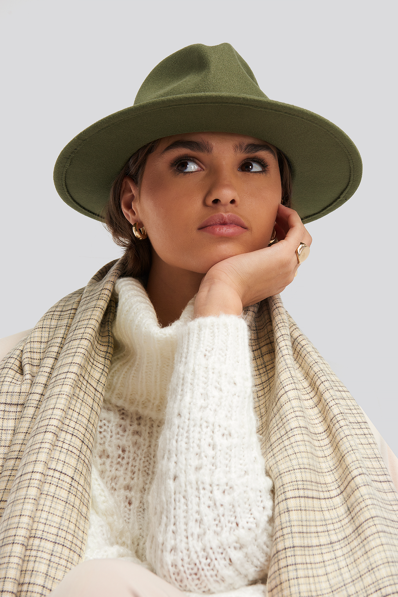 Ribbon Fedora Hat Khaki