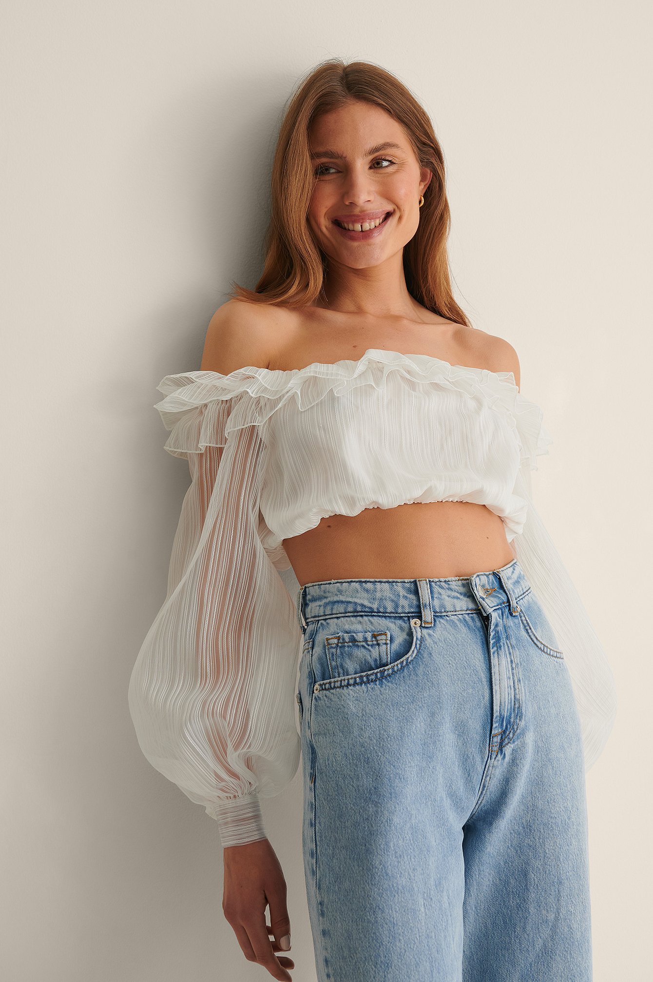 White Frill Detail Cropped Blouse