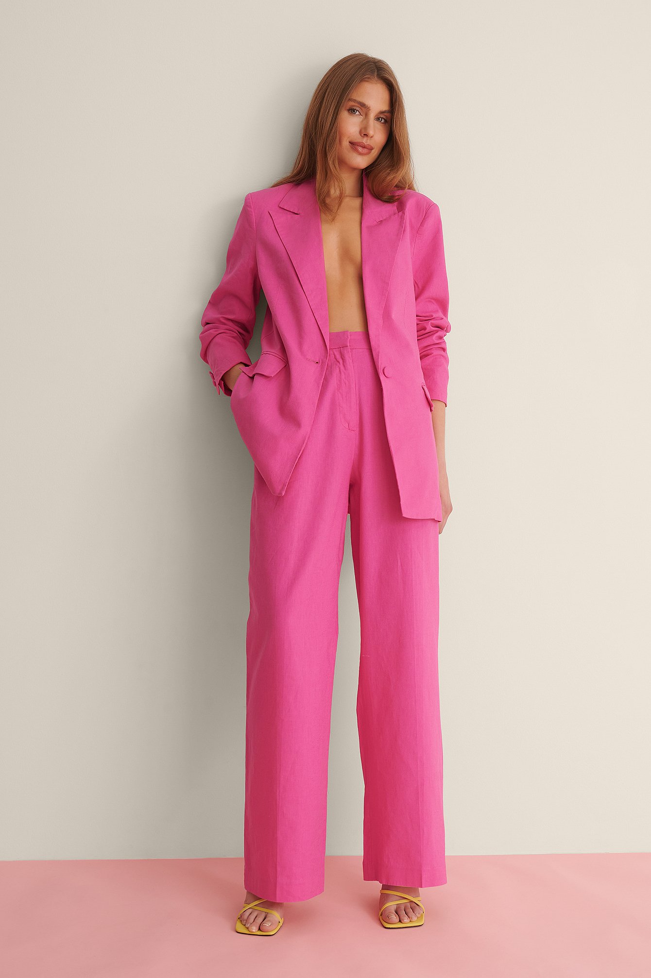 Pink Linen Blend Suit Pants