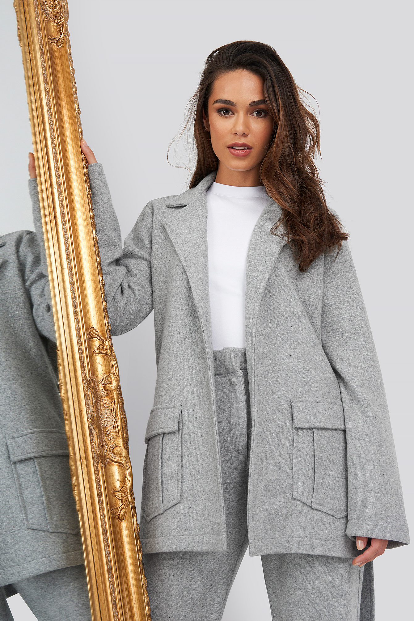 Front Pocket Oversized Blazer Grey