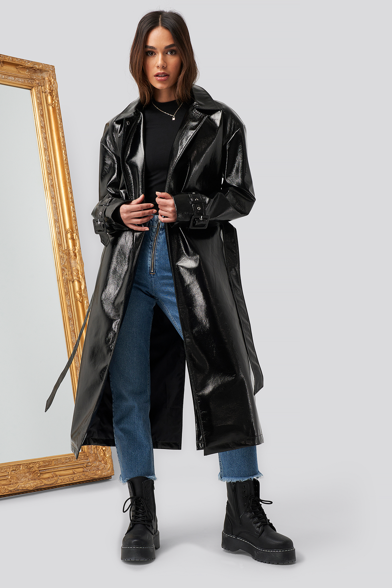 Patent Oversized Jacket Black