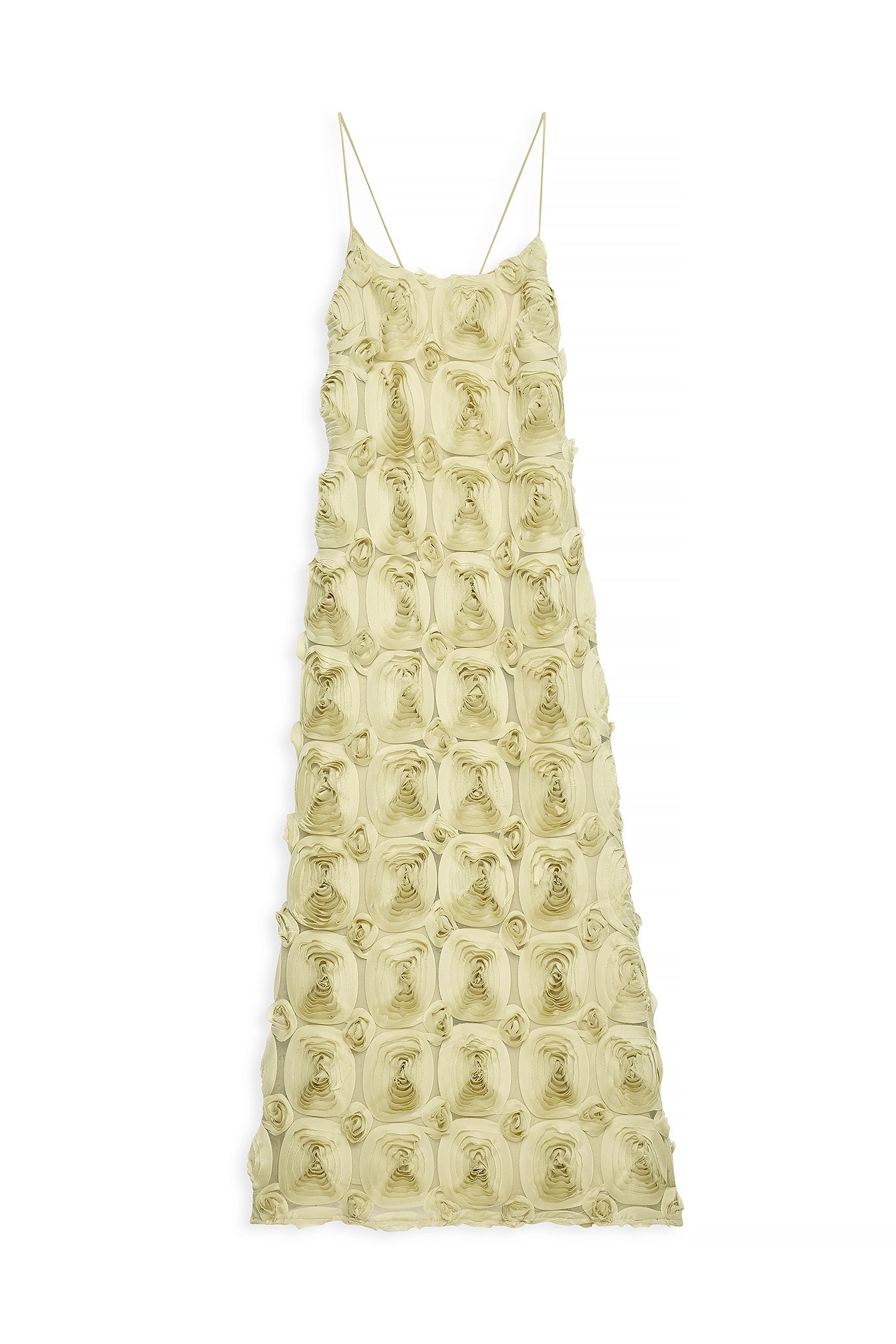 Pear Green Rose Texture Slip Midi Dress