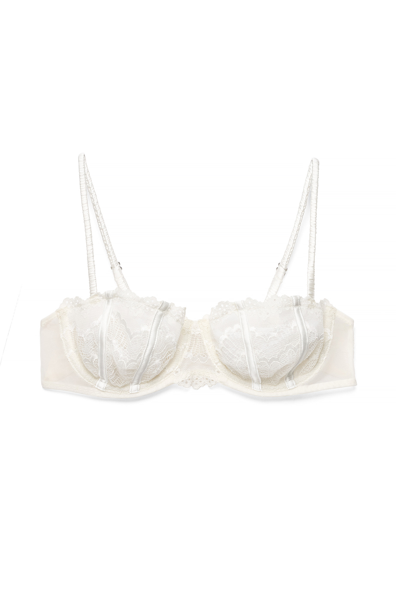 White Rouched Satin Detailed Balconette Bra