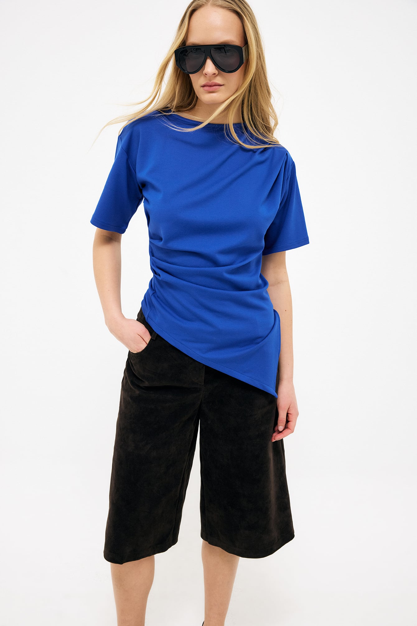 Camiseta con cintura fruncida - Ruched Tops - Blue - XS - NA-KD / NAKD