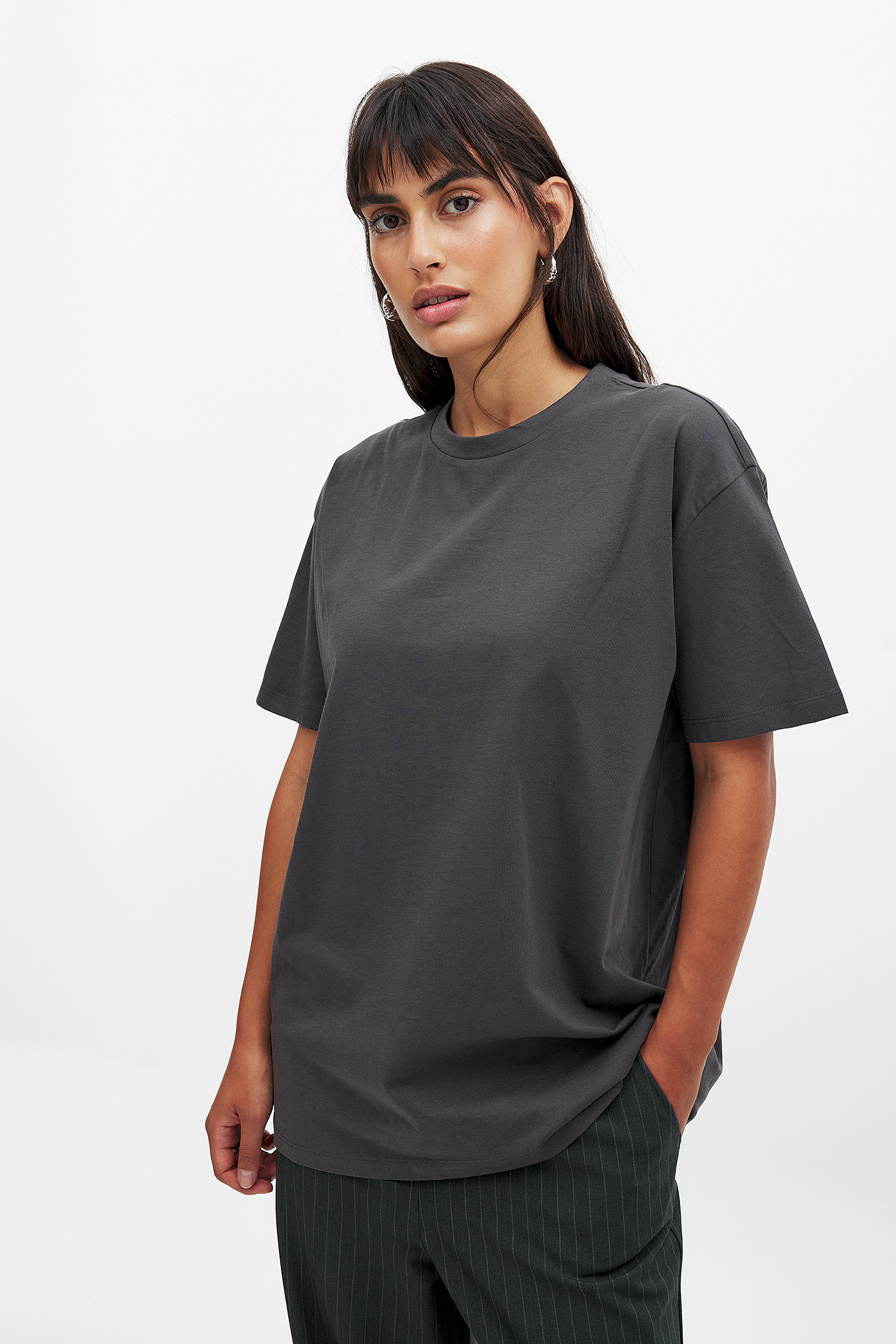 Round Tee Round Neck Oversized Tee Grey | NA-KD