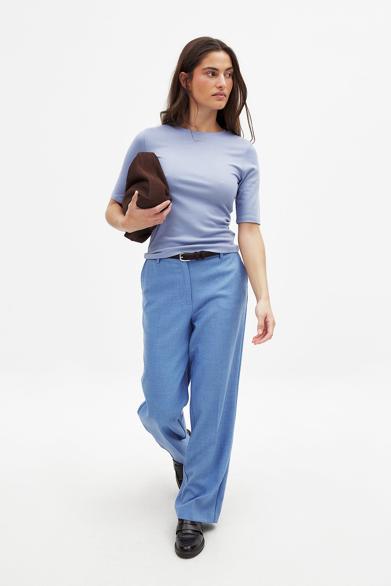 NA-KD Round Neck Ribbed Top - T-Shirts - Blue - S (EU 34-36) - NA-KD / NAKD