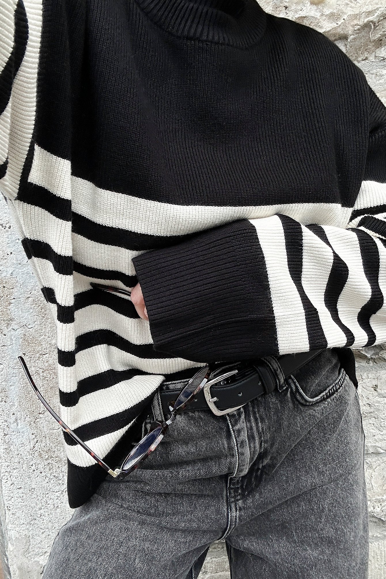New Look - Pull à col montant avec rayures - Noir New Look - Pull à col montant avec rayures - Noir