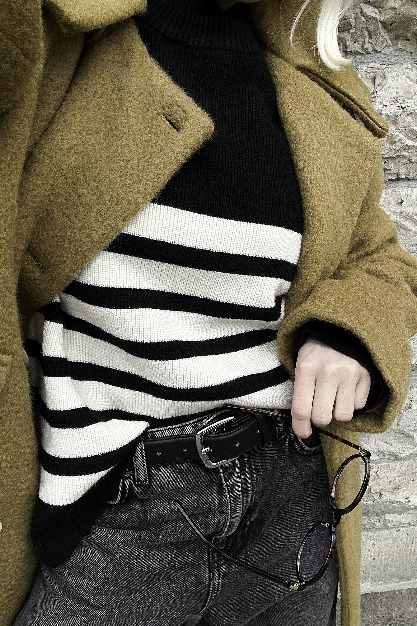 Turtle Neck Knitted Striped Sweater Offwhite | NA-KD