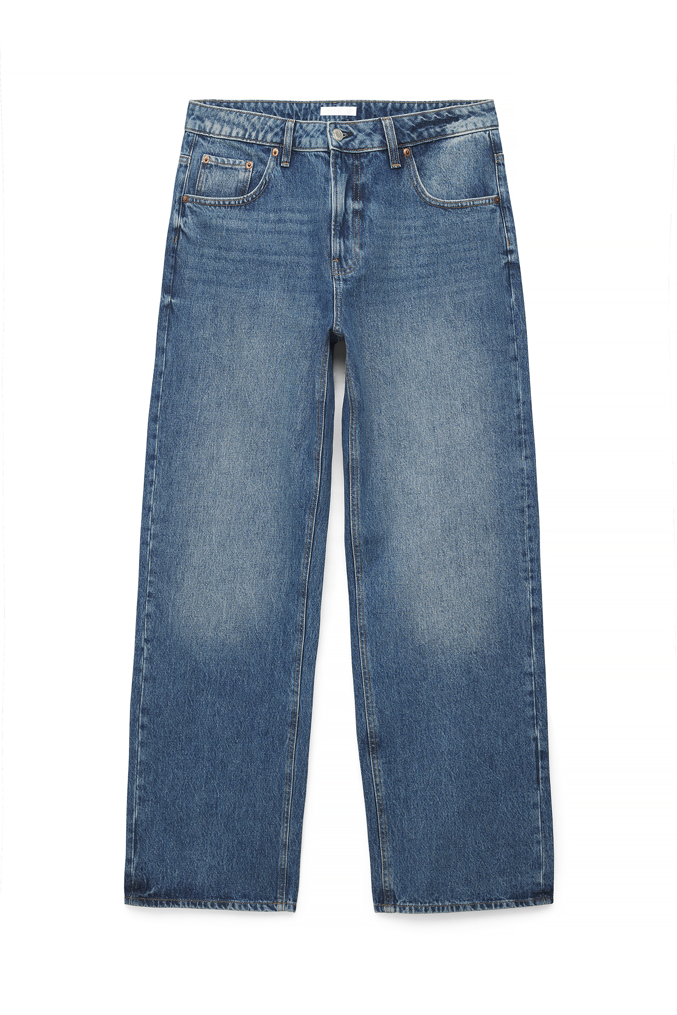 Mid Blue Route Mid Waist Straight Jeans