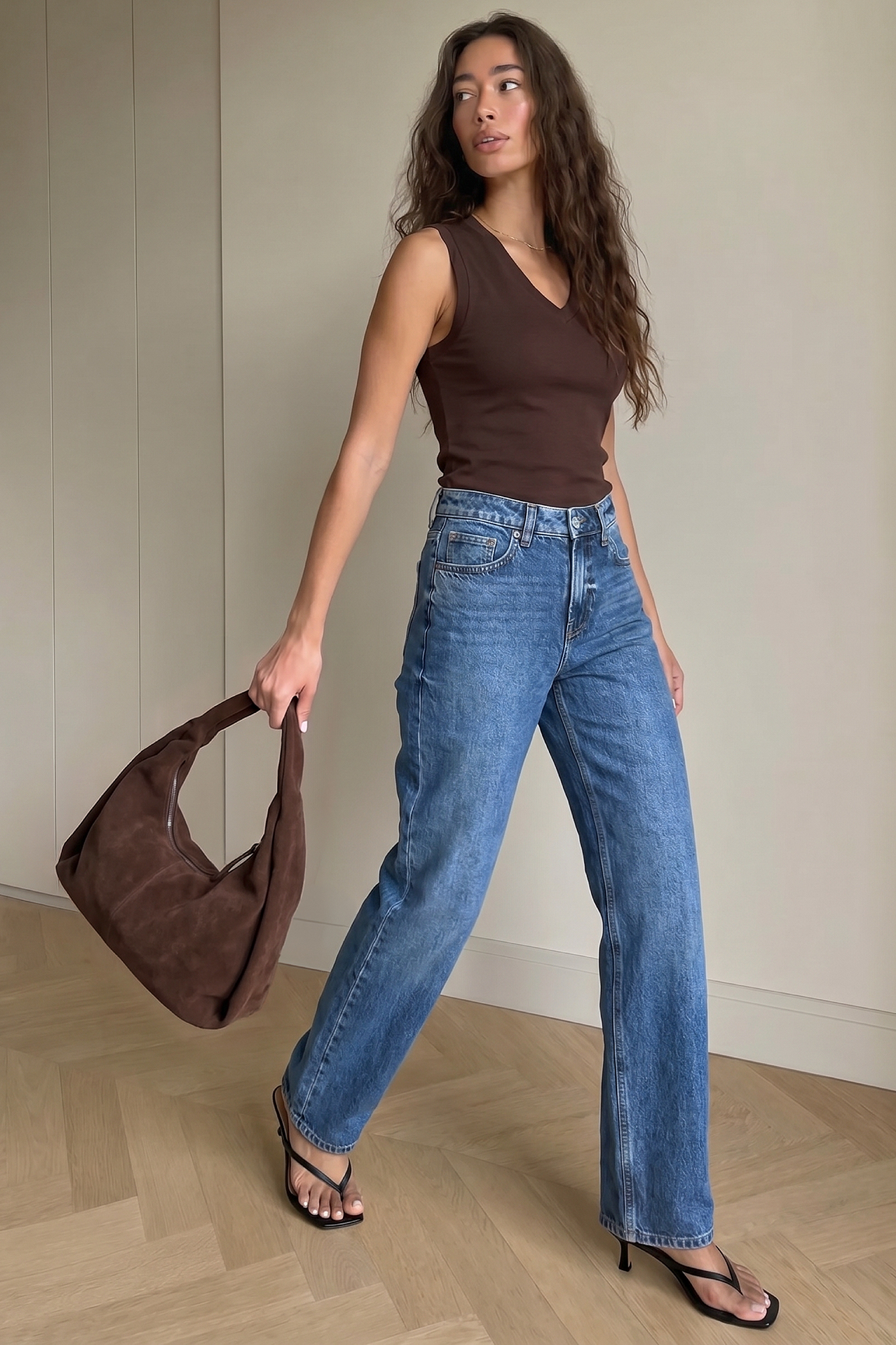 Mid Blue Route Mid Waist Straight Jeans