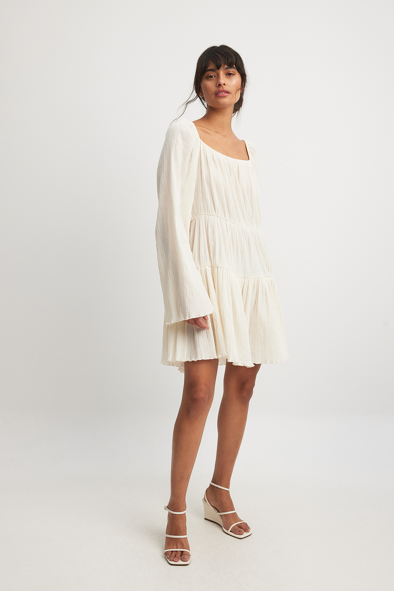 NA-KD Ruched Detail Long Sleeve Mini Dress - Spring Dresses - Offwhite - EU 32 - NA-KD / NAKD