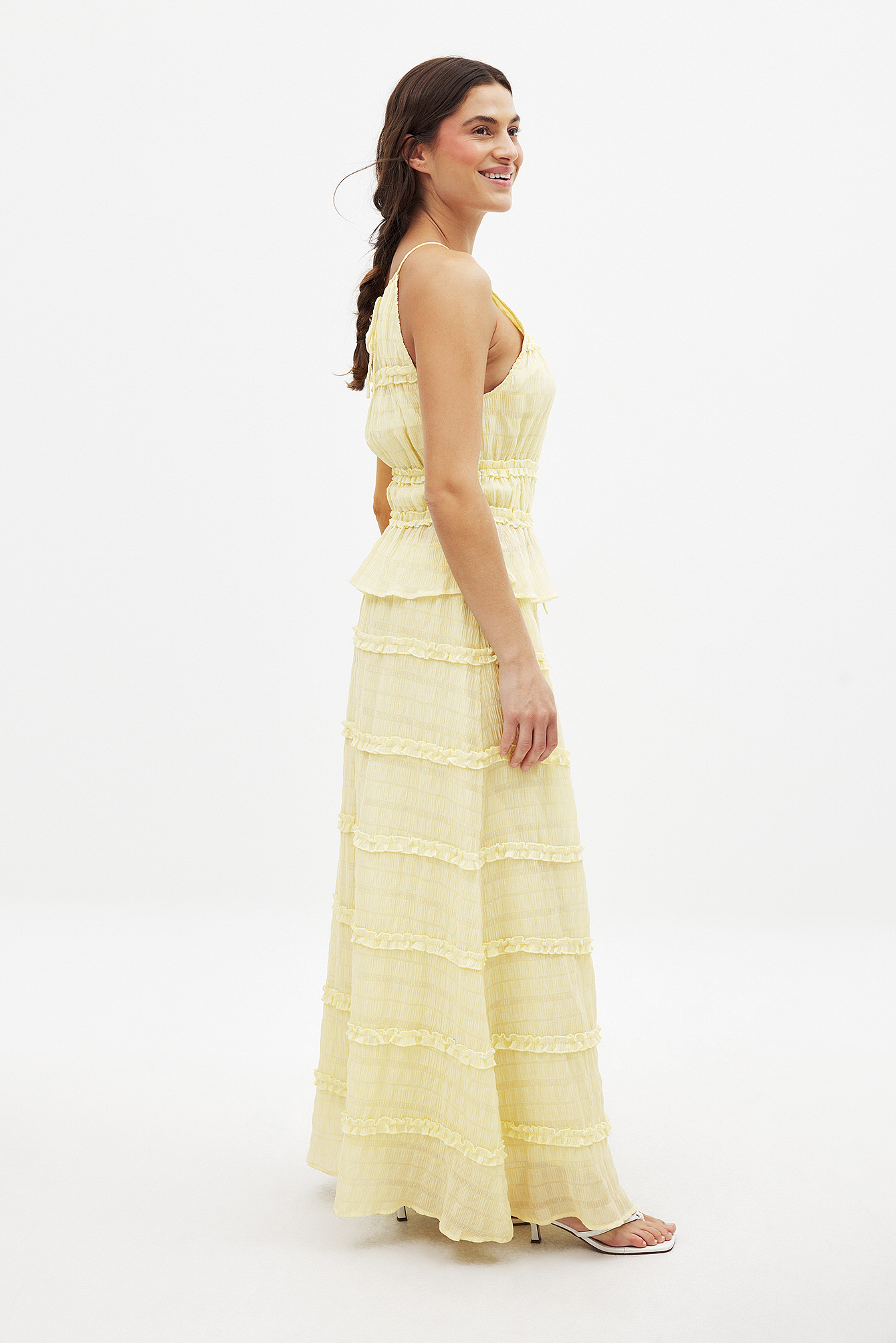 Maxi Jupe Femme Lin Jaune Clair - Taille M - Style Cottagecore - Longue