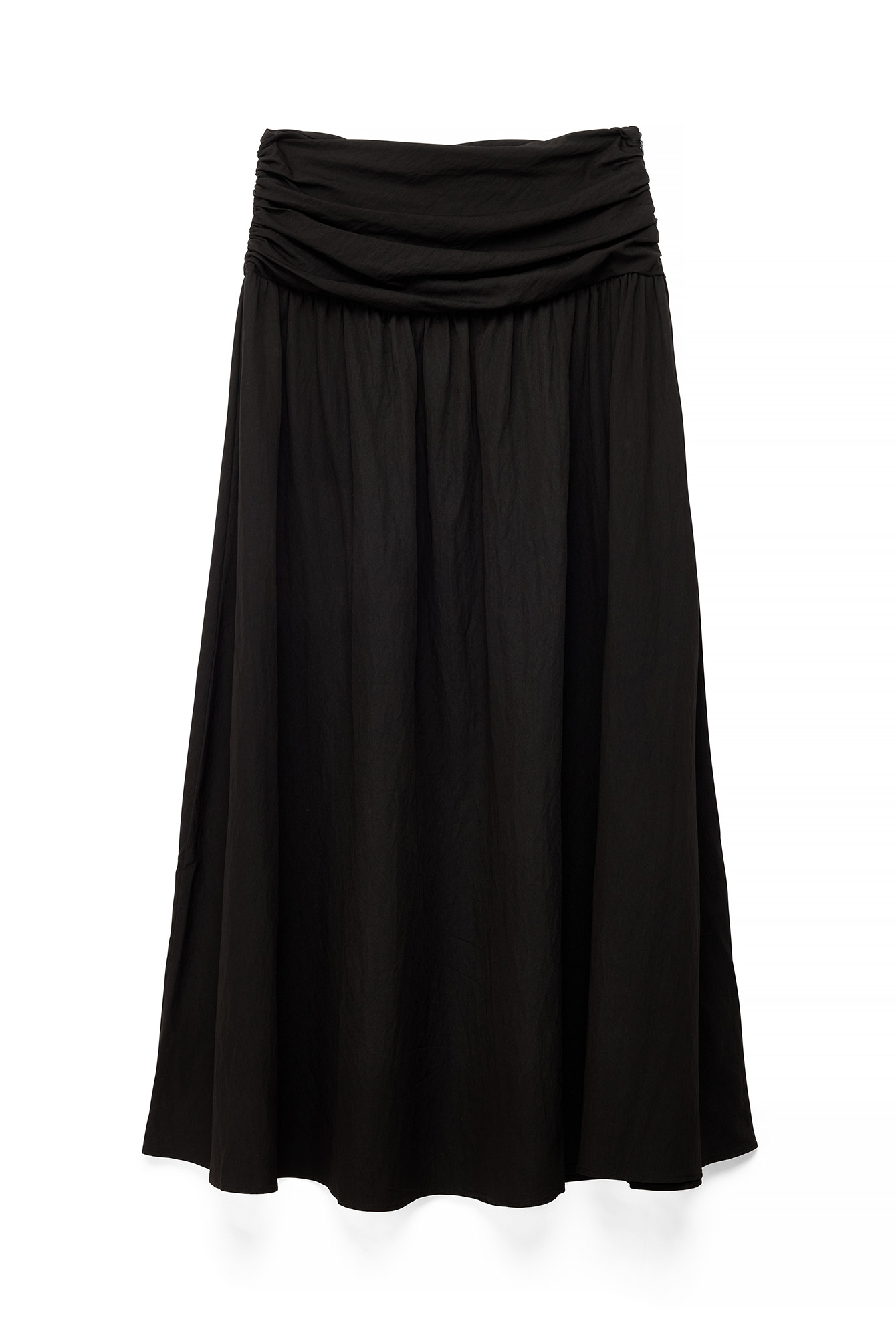 Black Ruched Waist Maxi Skirt