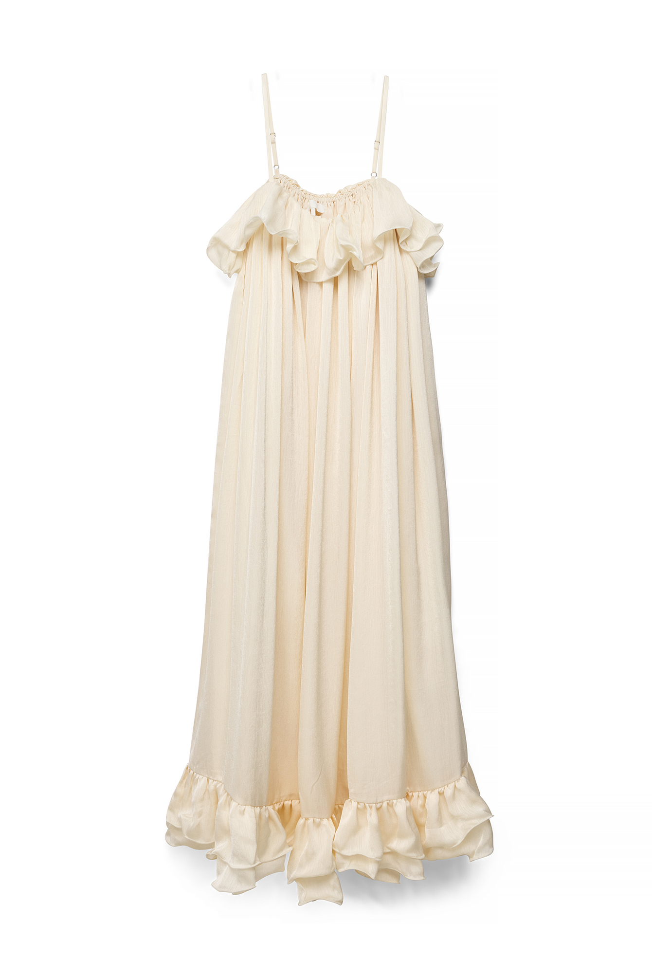 Cream Ruffle Volume Maxi Dress