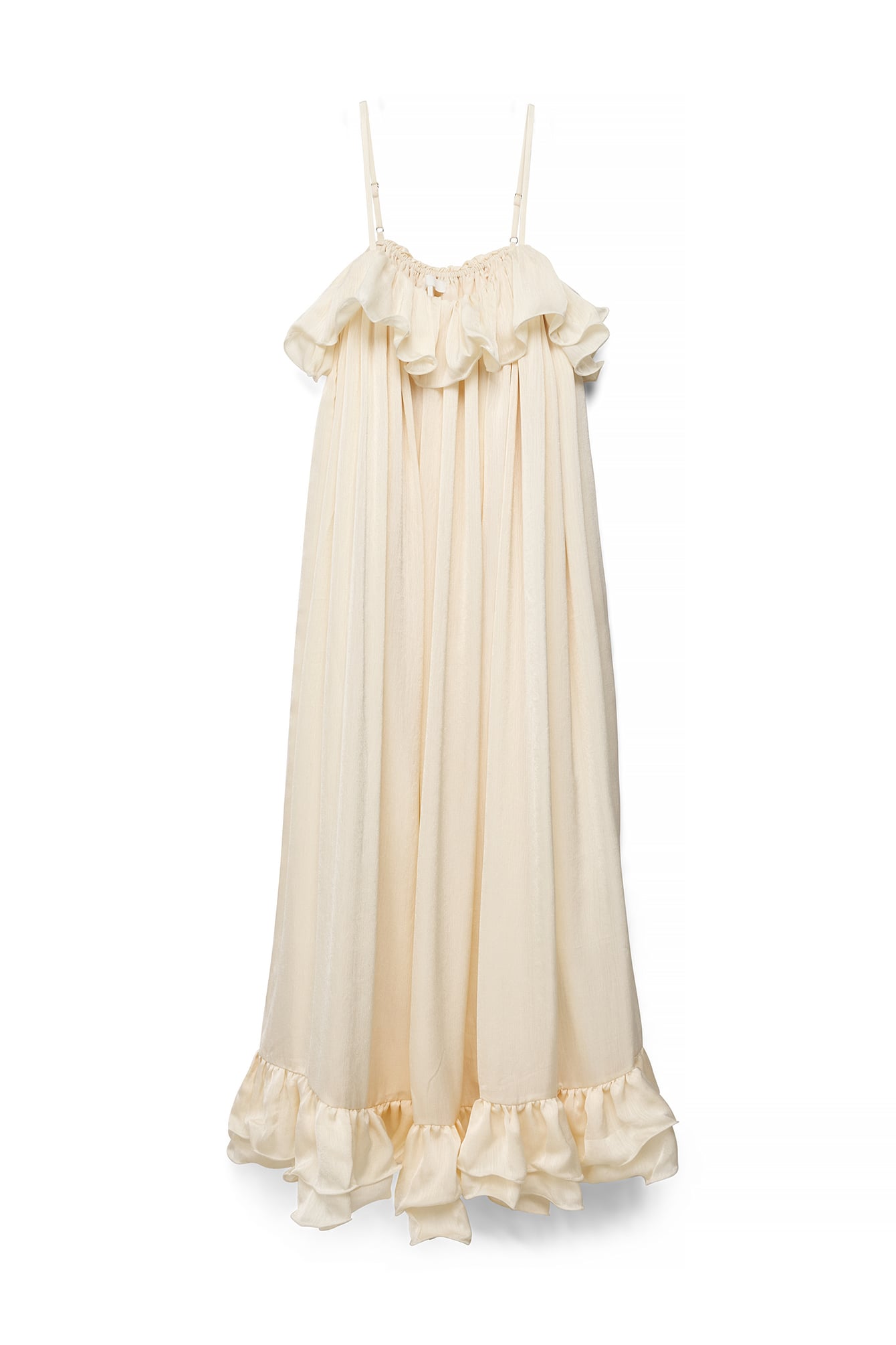 Cream Ruffle Volume Maxi Dress