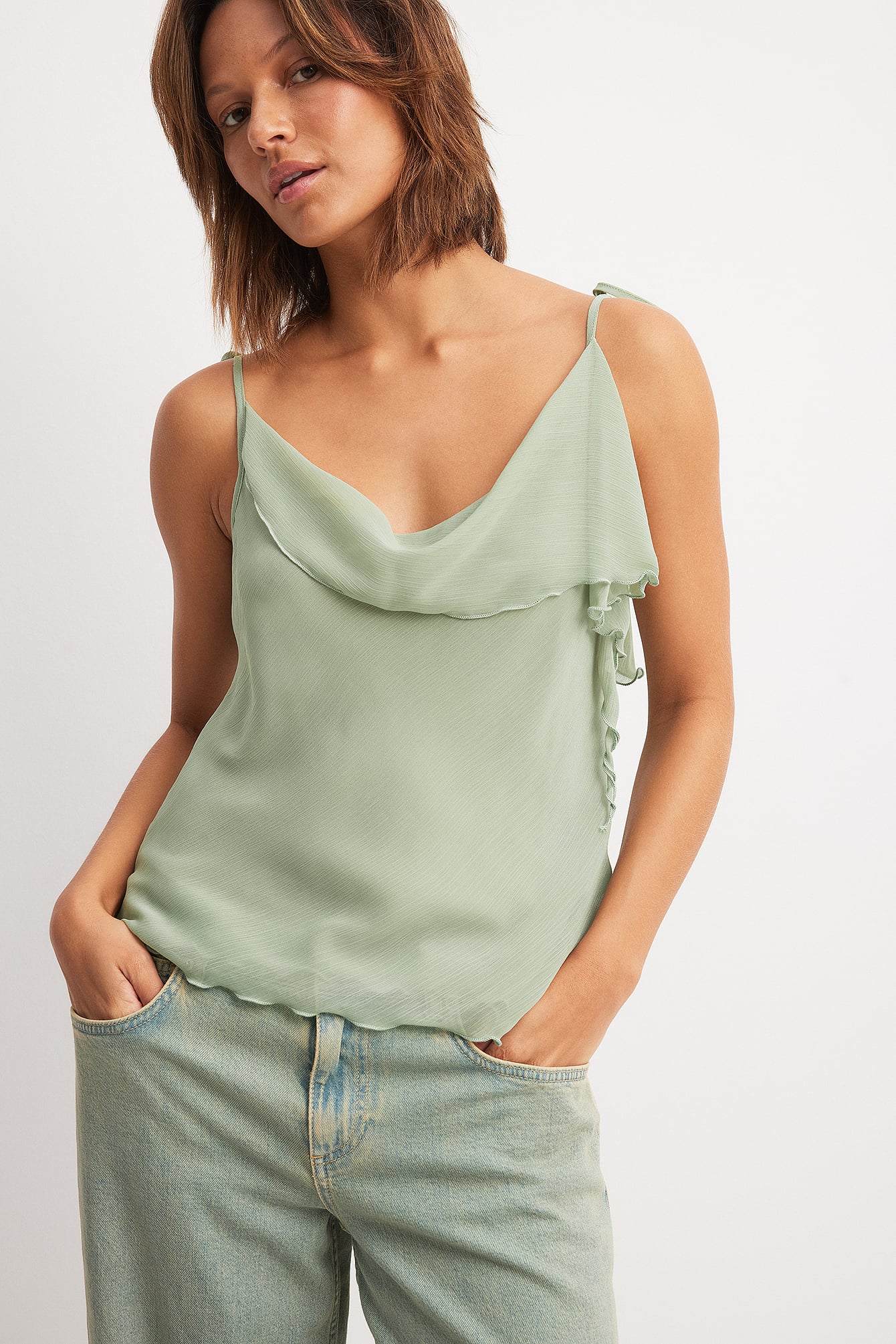 Ruffle chiffon tie top