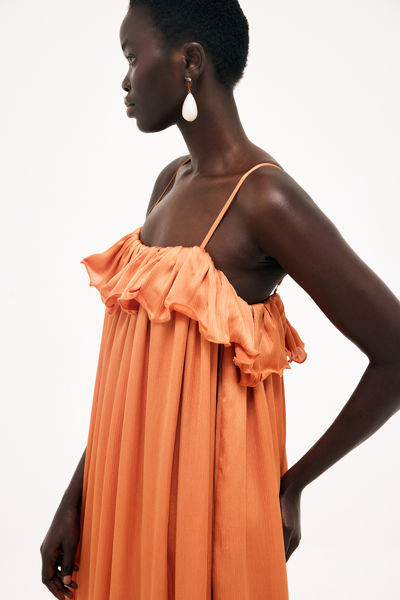 Ruffle Volume Maxi Dress Orange | NA-KD
