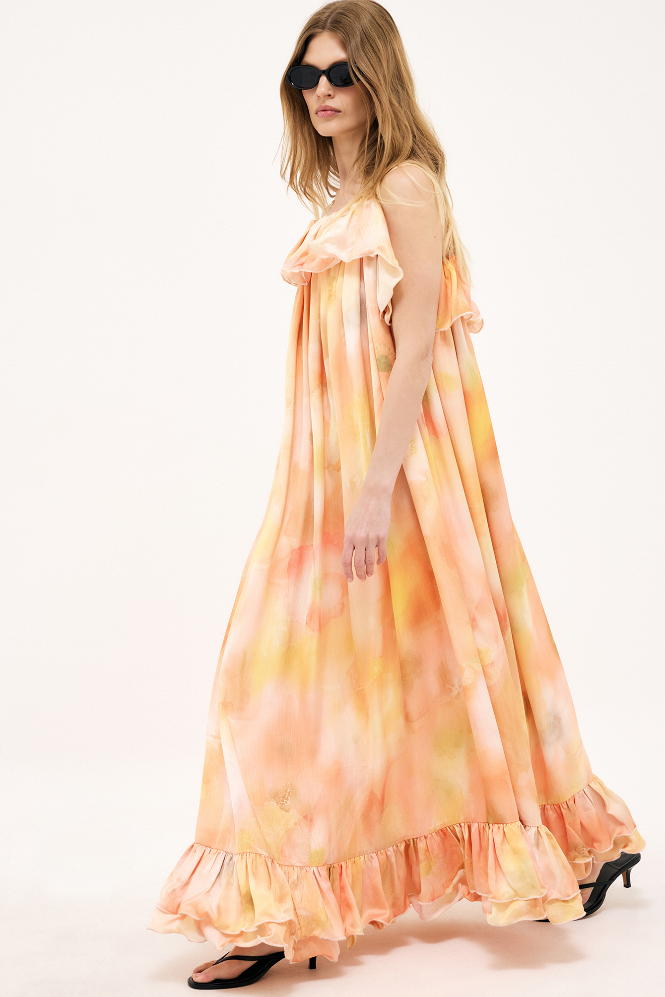 Maxi-jurk met ruches en volume - Baljurken - Oranje - EU 32 - NA-KD / NAKD
