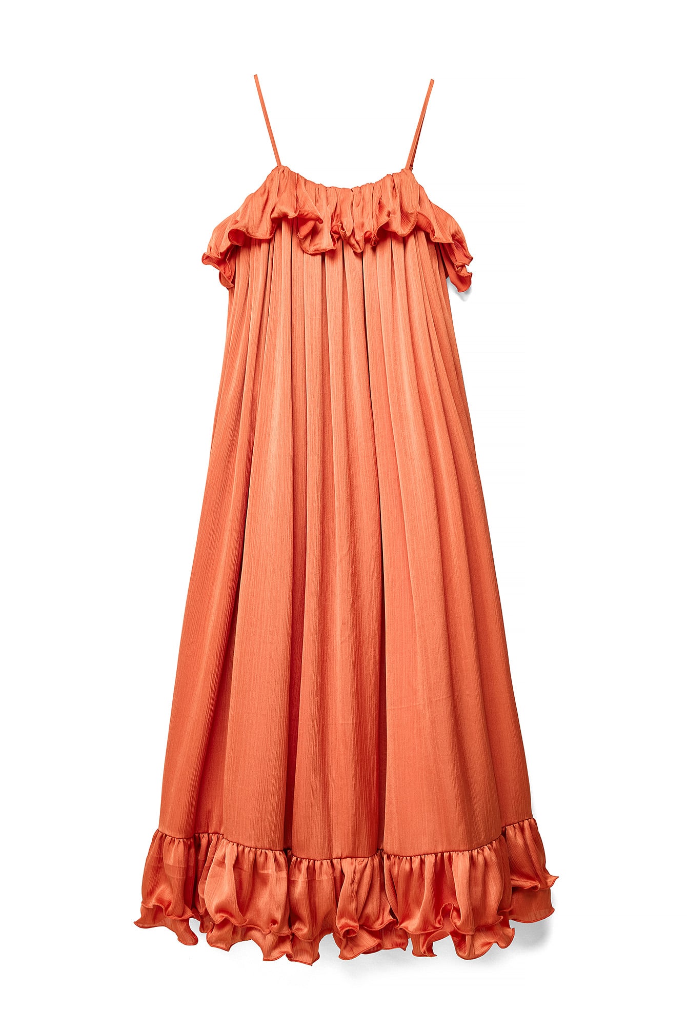 Orange Ruffle Volume Maxi Dress