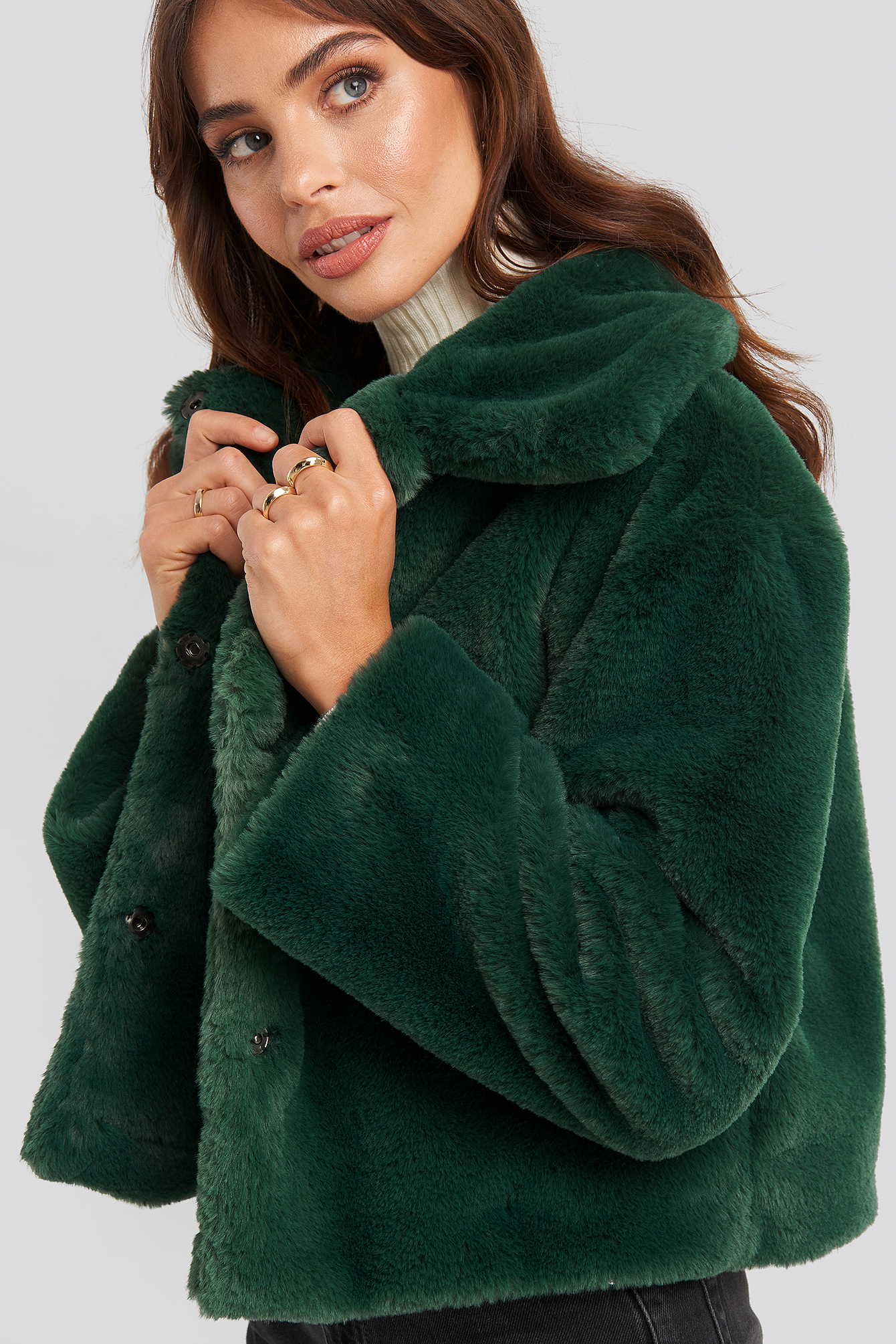Elin Faux Fur Short Jacket Emerald Green