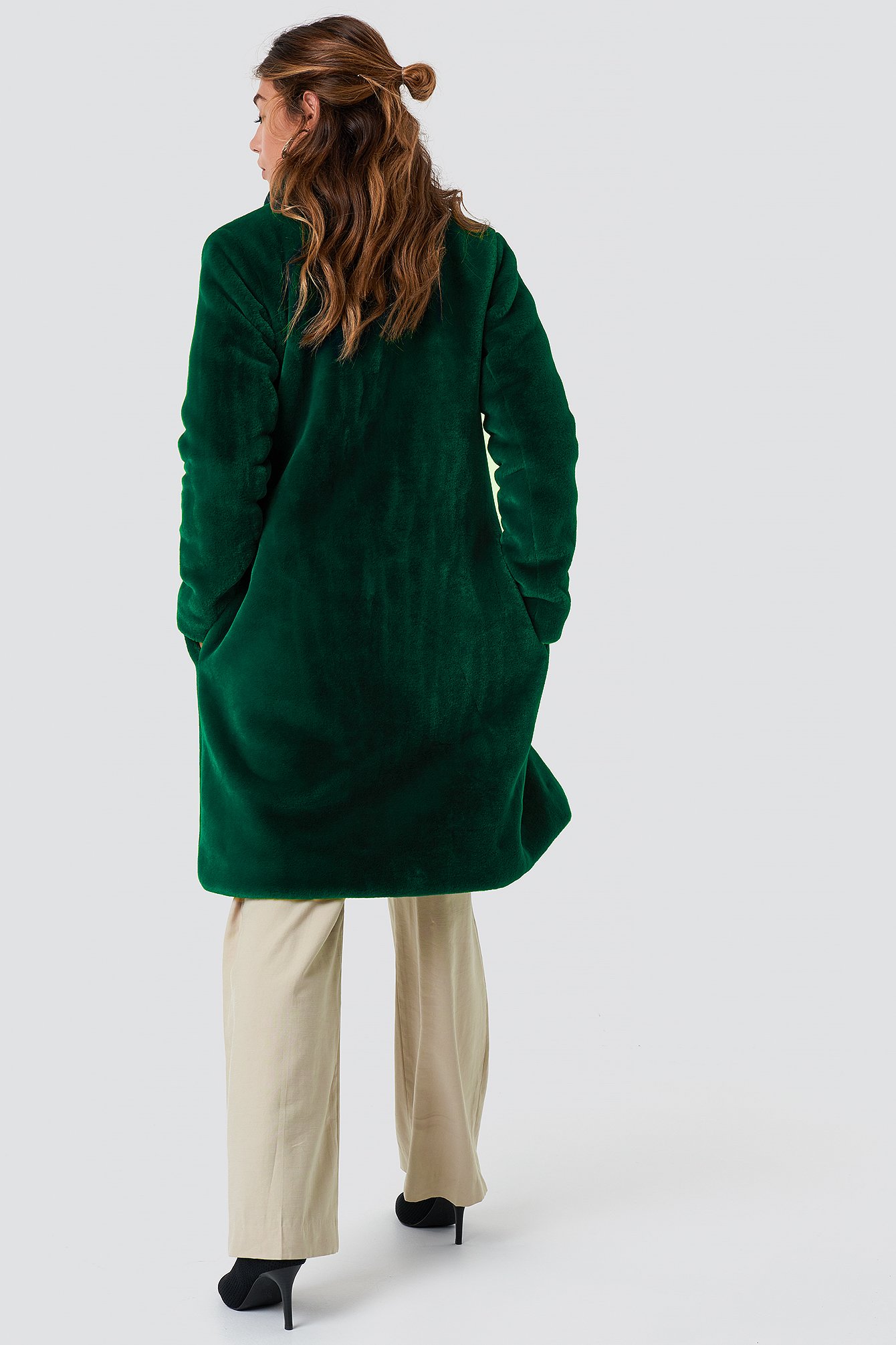 Long Faux Fur Coat Green | na-kd.com