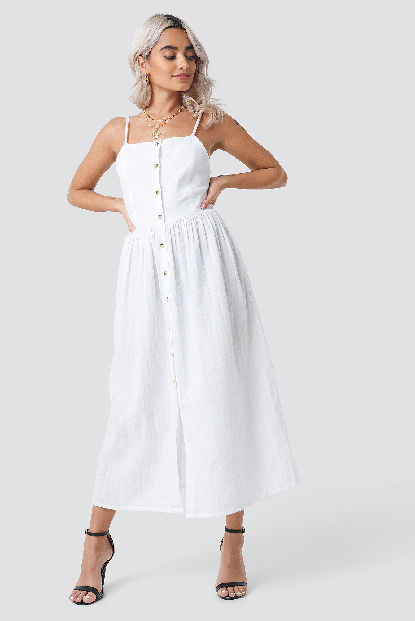 Button Field Dress White | na-kd.com
